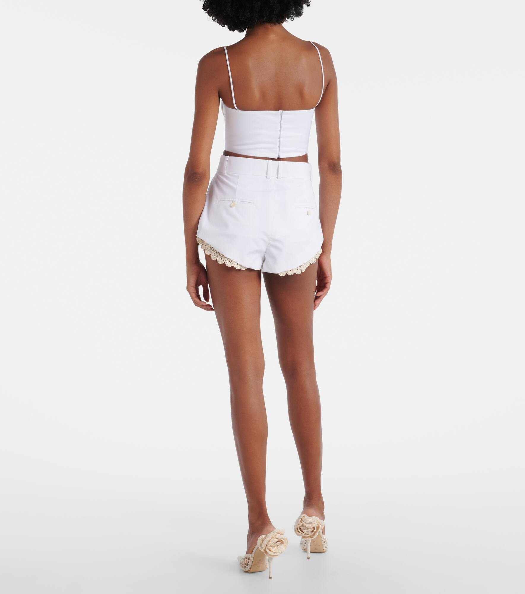 Crochet-trimmed cotton-blend shorts - 3