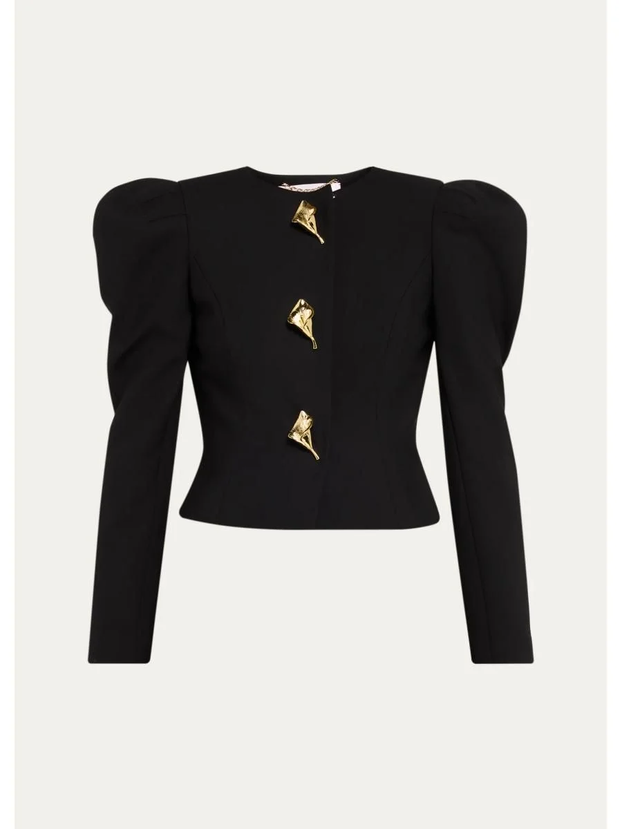 Puff-Sleeve Calla Lily Single-Breasted Fitted Jacket - 1