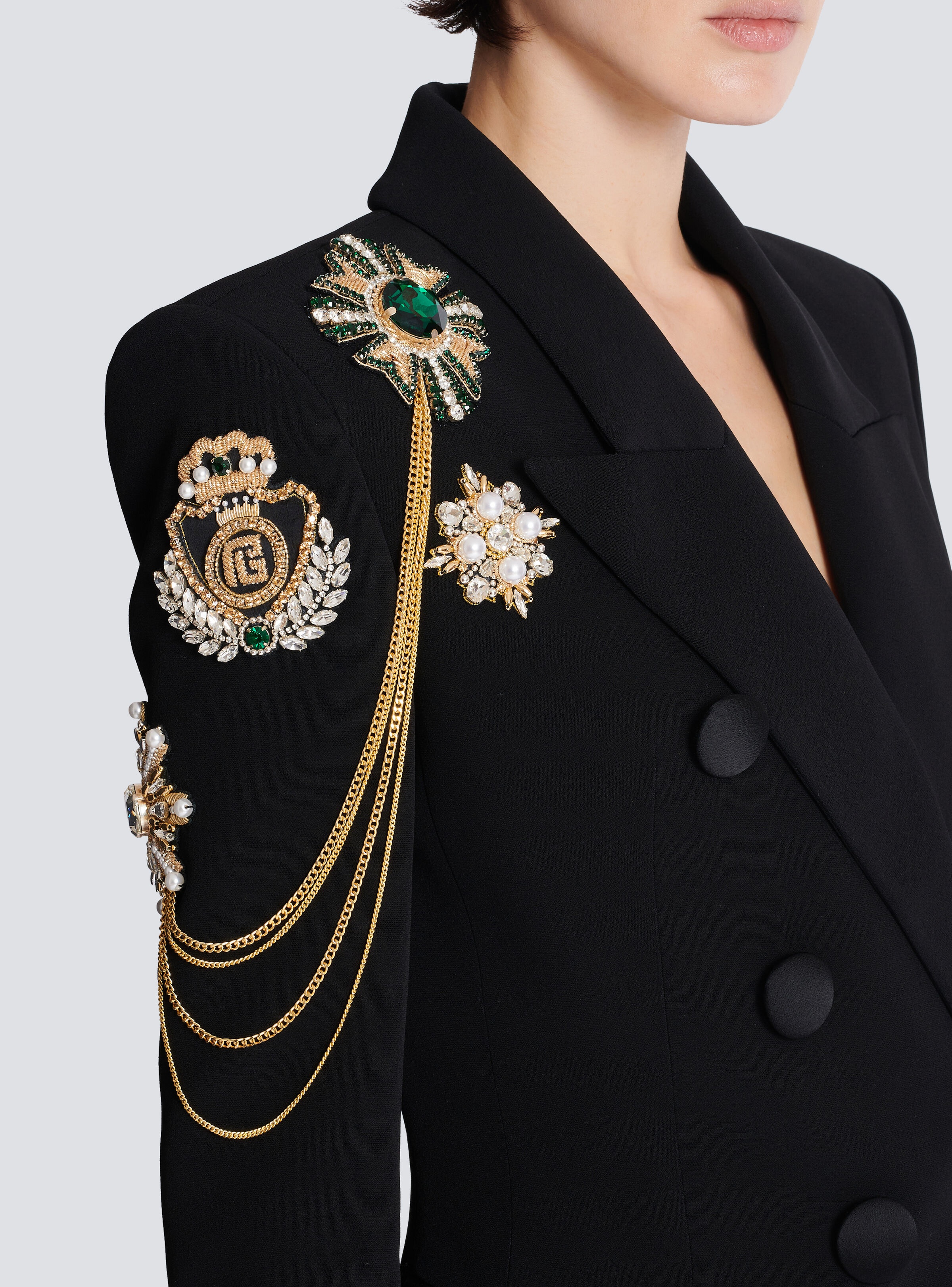 Crepe 6-button jacket with embroidered patches - 7
