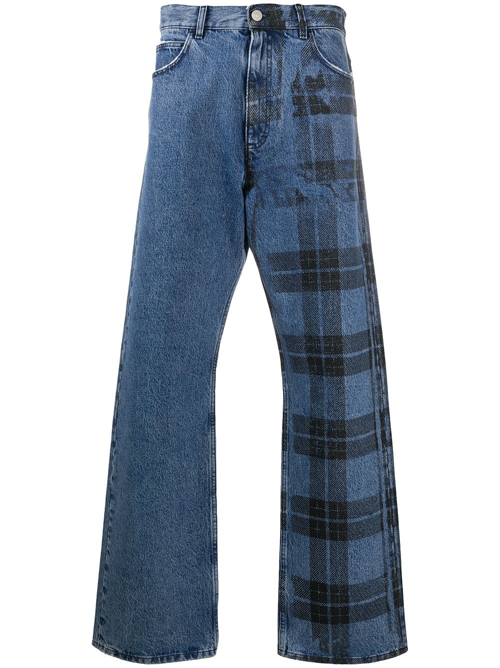 checked wide-leg jeans - 1