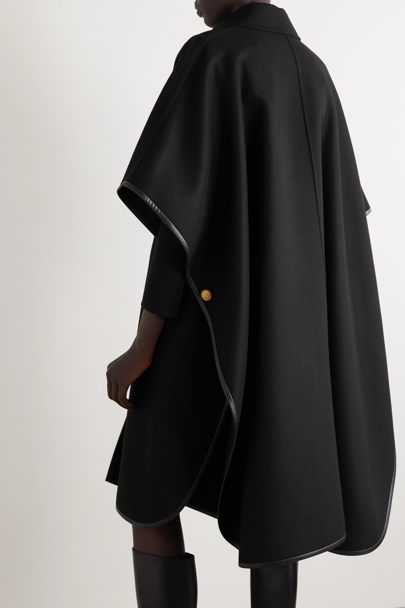 Leather-trimmed cashmere and wool-blend felt cape - 4