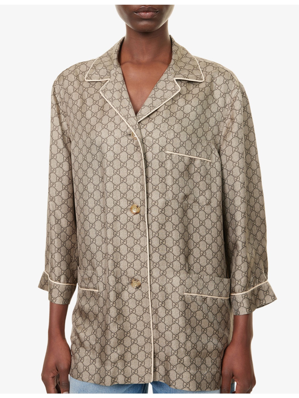 GG Monogram Print Silk Shirt - 5