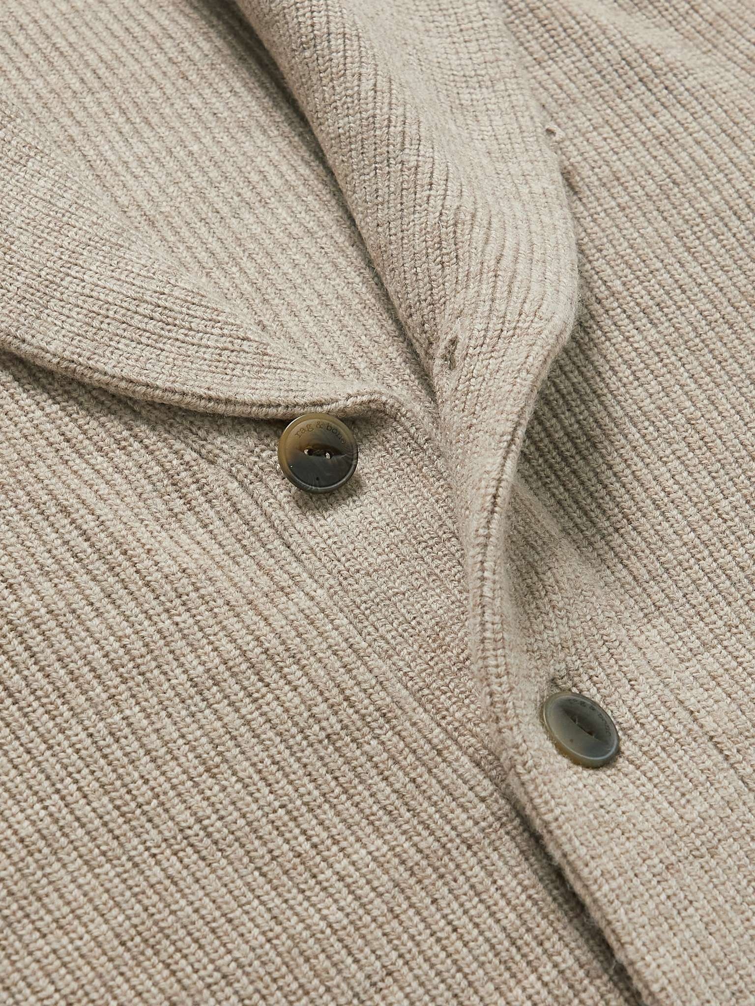 Shawl-Collar Ribbed Merino Wool Cardigan - 5