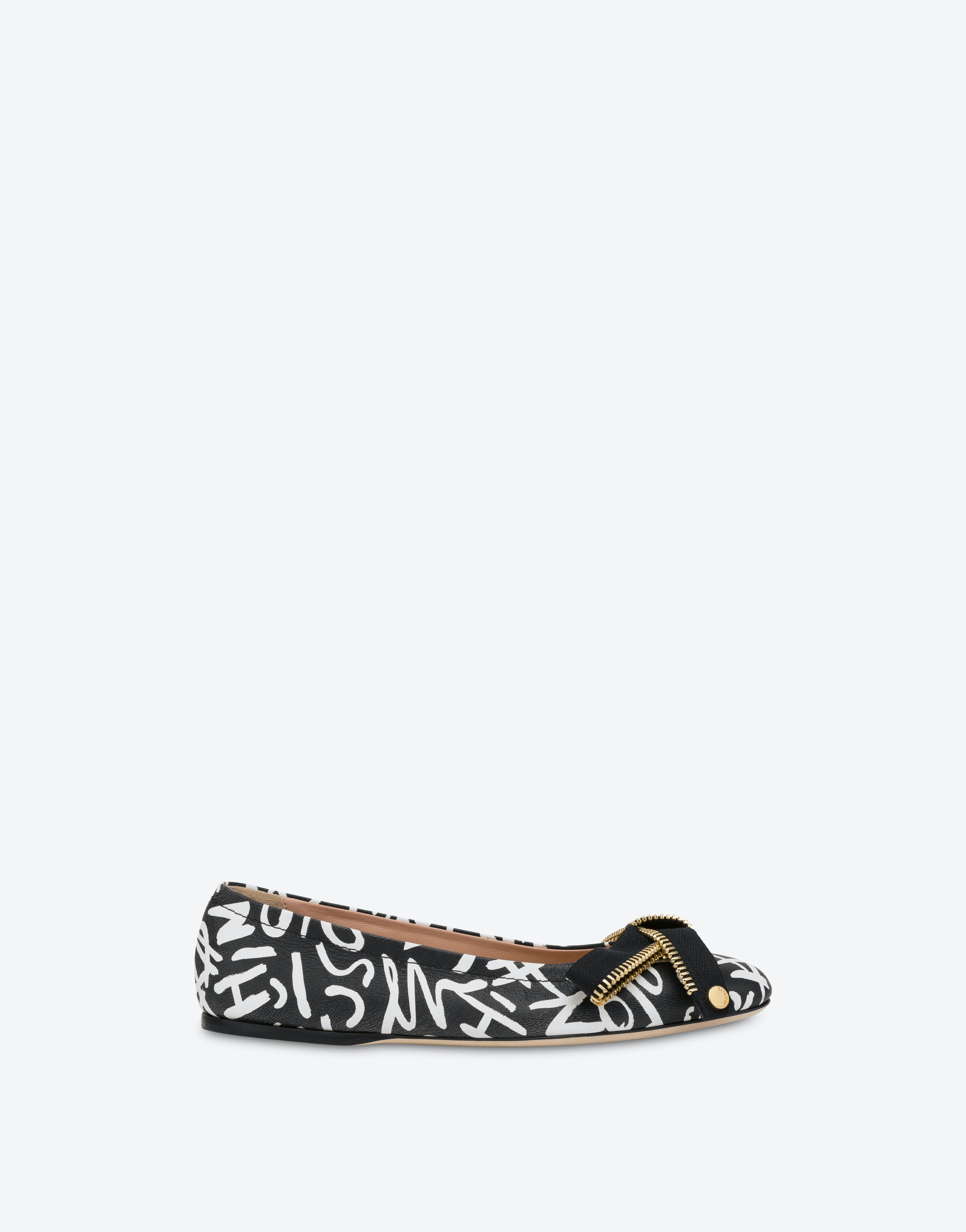 BOW ZIP PRINTED NAPPA LEATHER BALLET FLATS - 2