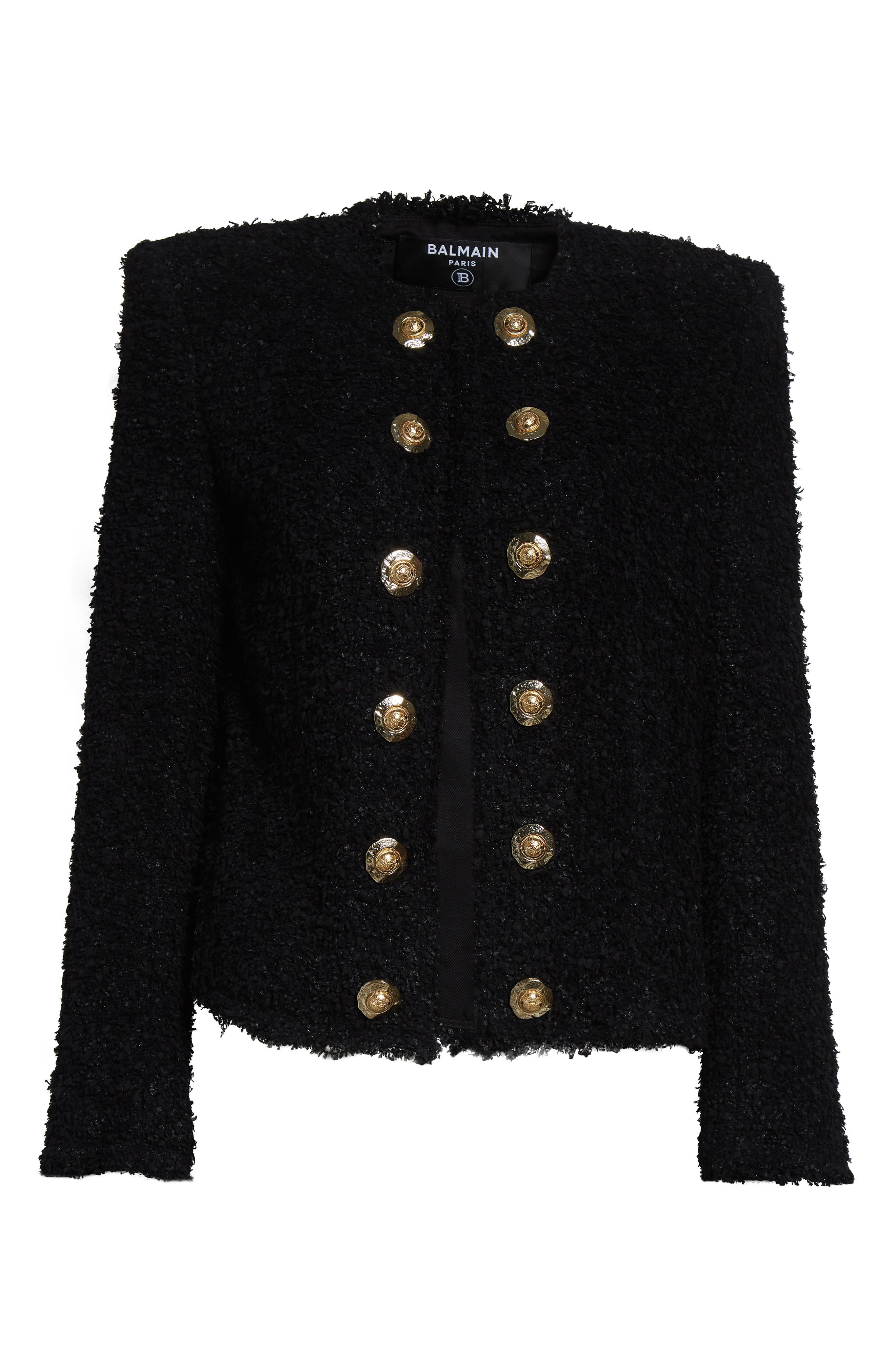 Balmain Tweed Spencer Jacket in Black at Nordstrom - 7