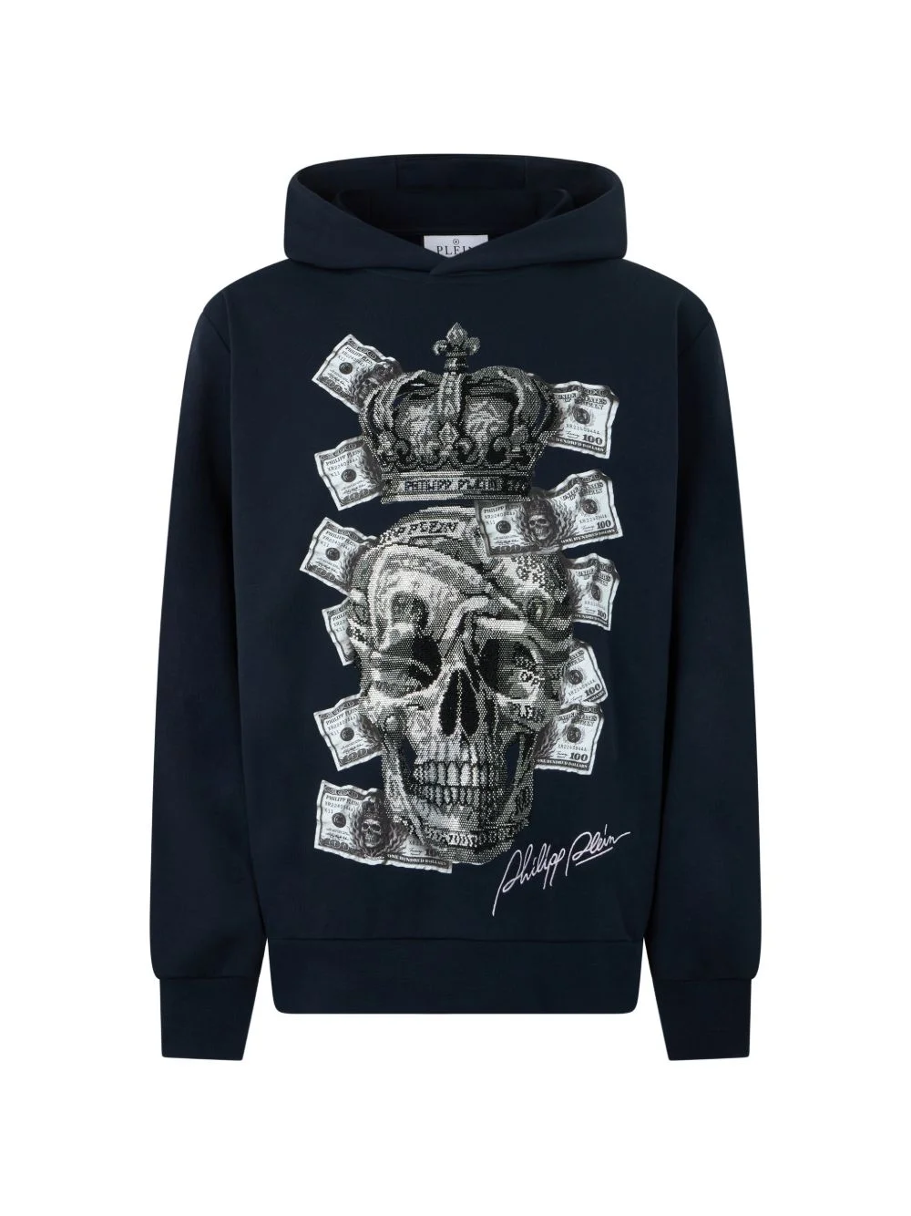 dollar-print Skull rhinestone-embellished hoodie - 1