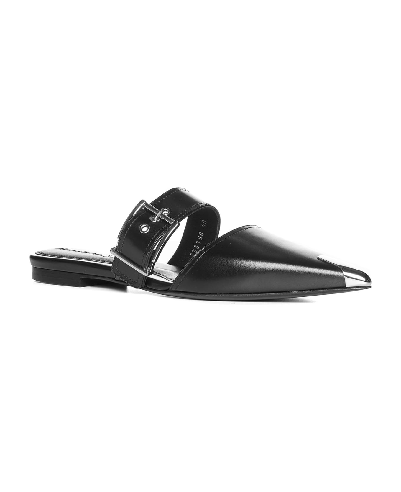 ★Alexander McQUEEN★l Toe cap Punk Mule 733188WHSWD1081 Alexander McQueen Punk Flat Mules in Black | LN-CC