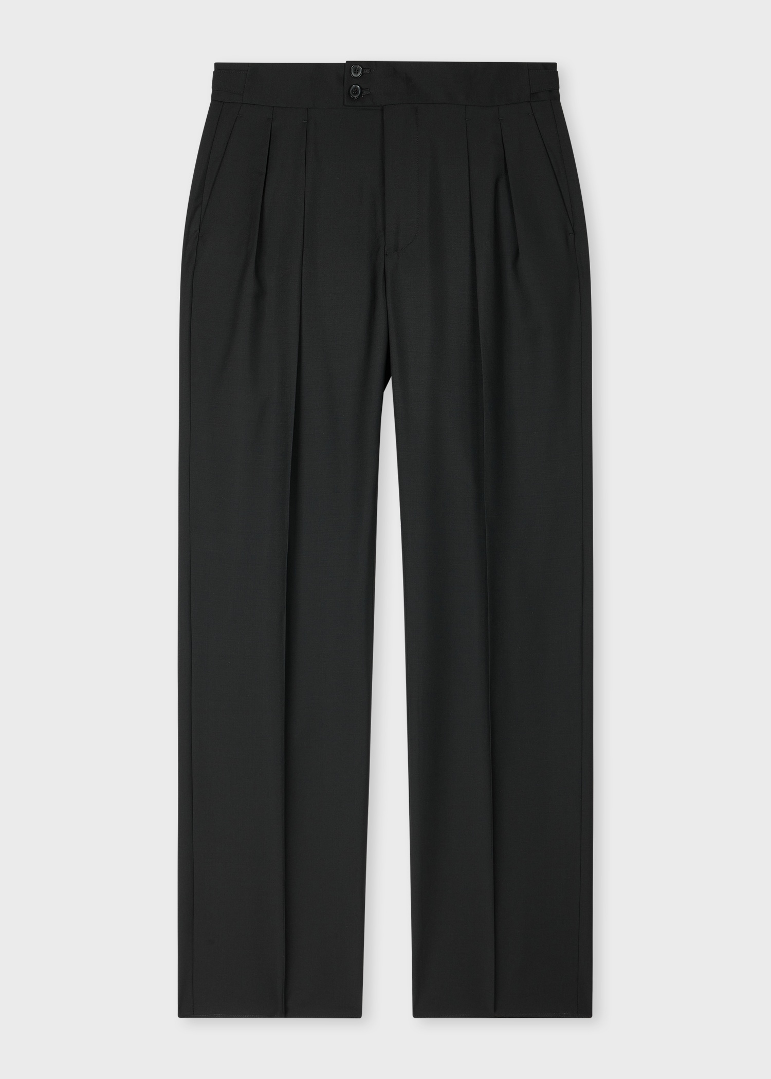Black Wool-Mohair Pleat Front Trousers - 1