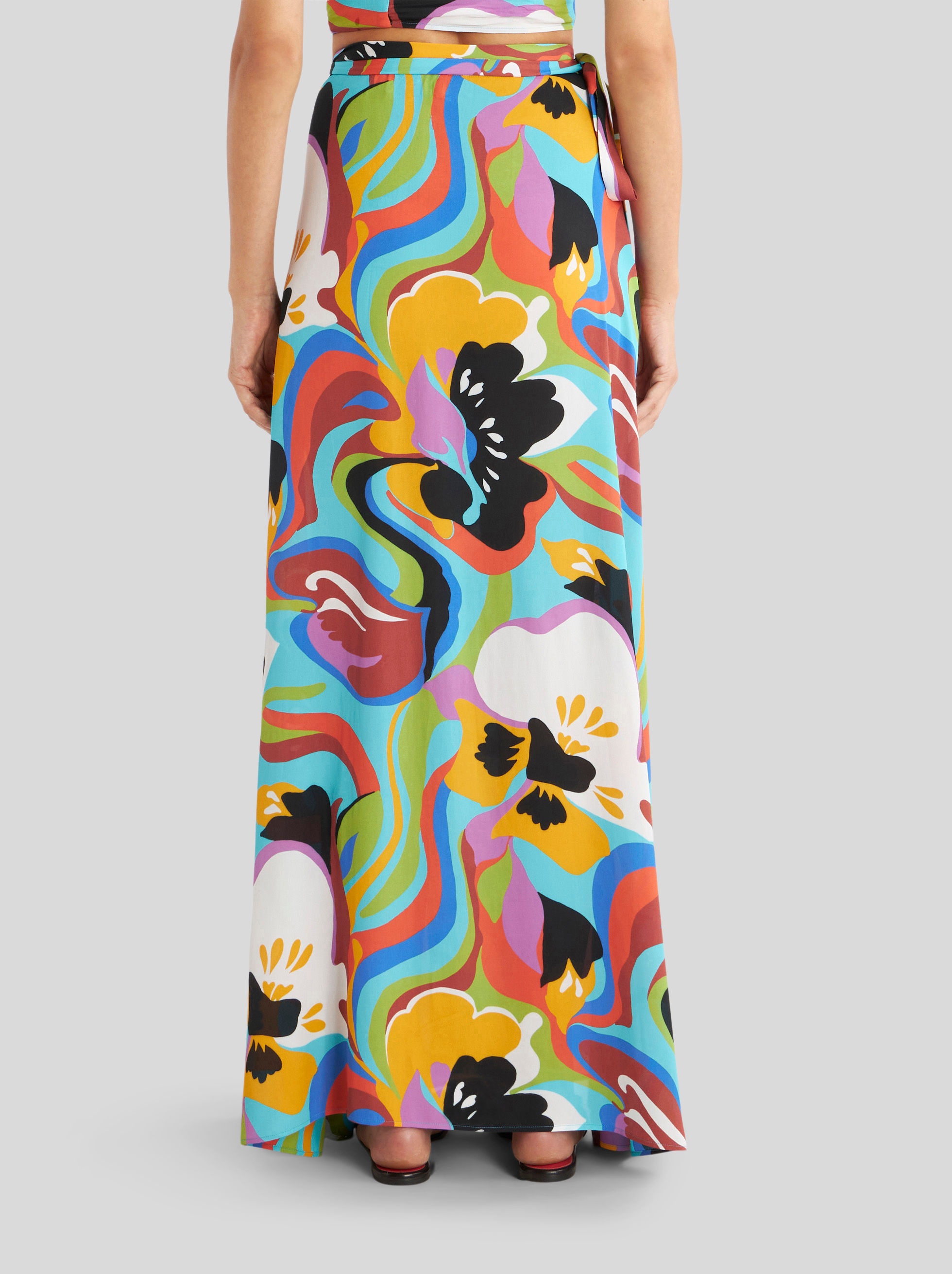 LONG WRAP SKIRT WITH FLORAL WAVES - 4