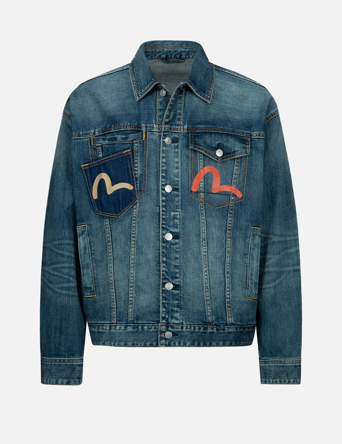 EVISU MULTI-POCKET WASHED DENIM JACKET | REVERSIBLE