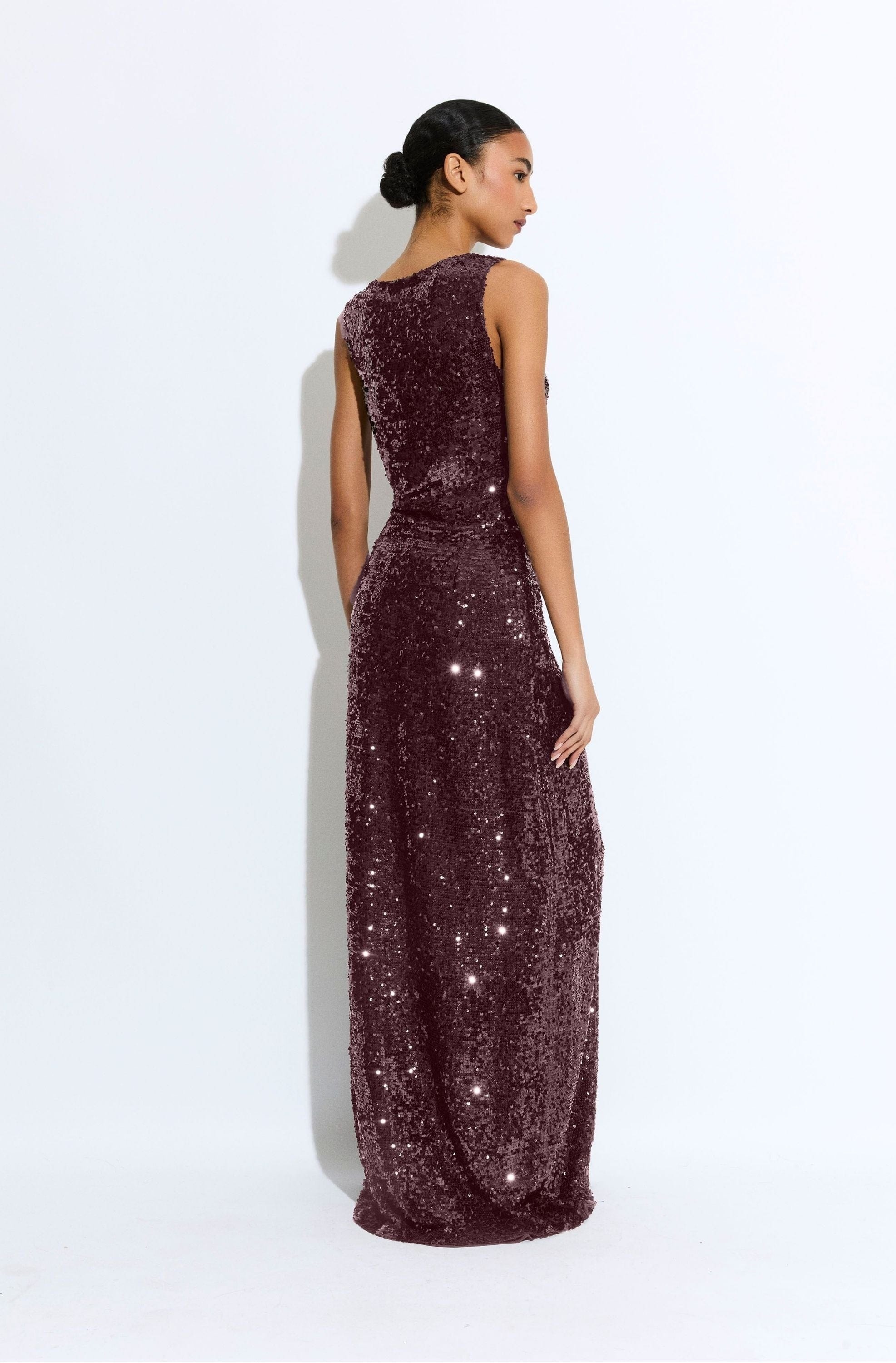 Sequin High Waist Slit Maxi Skirt - 3