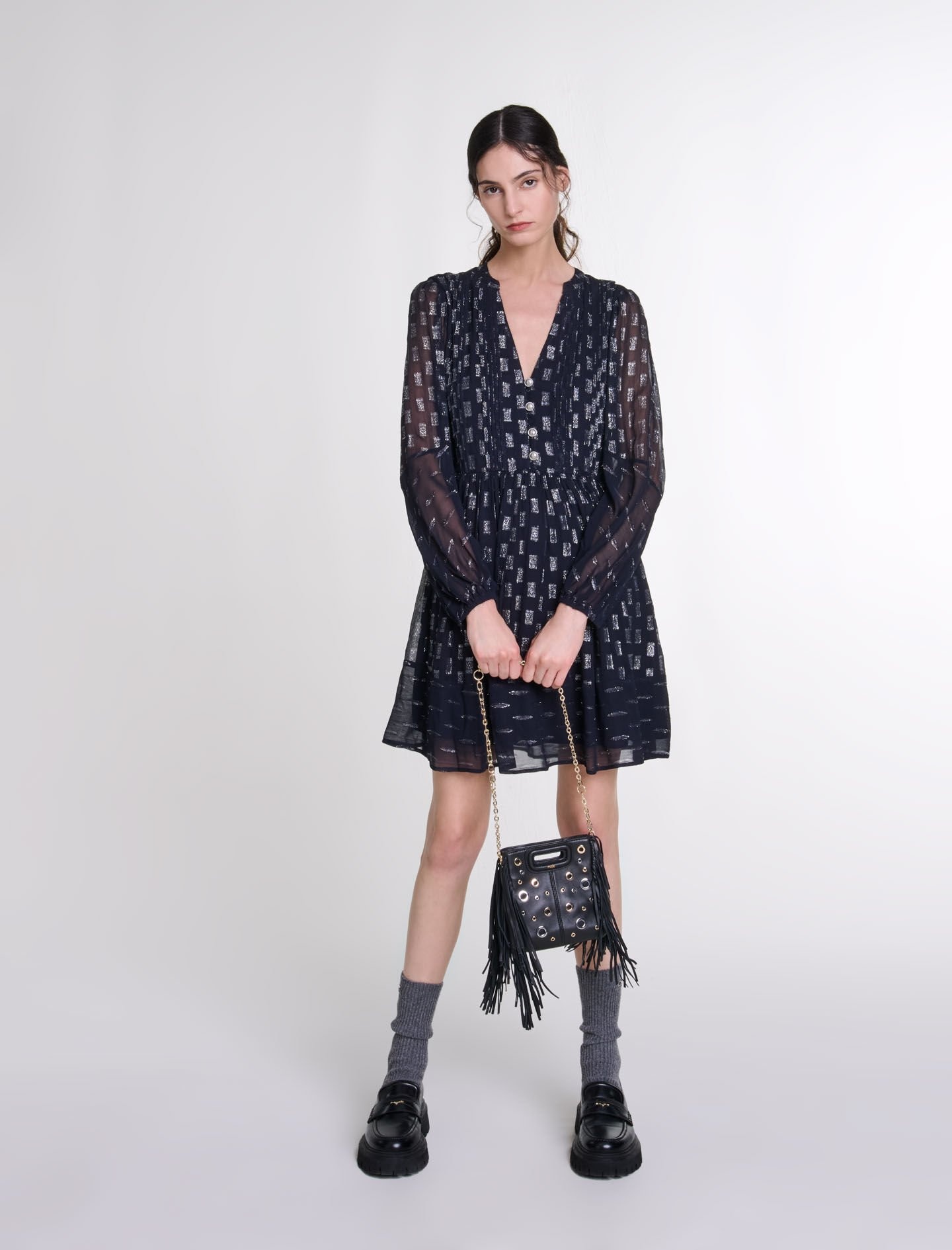 Pleated floral motif short dress - 2