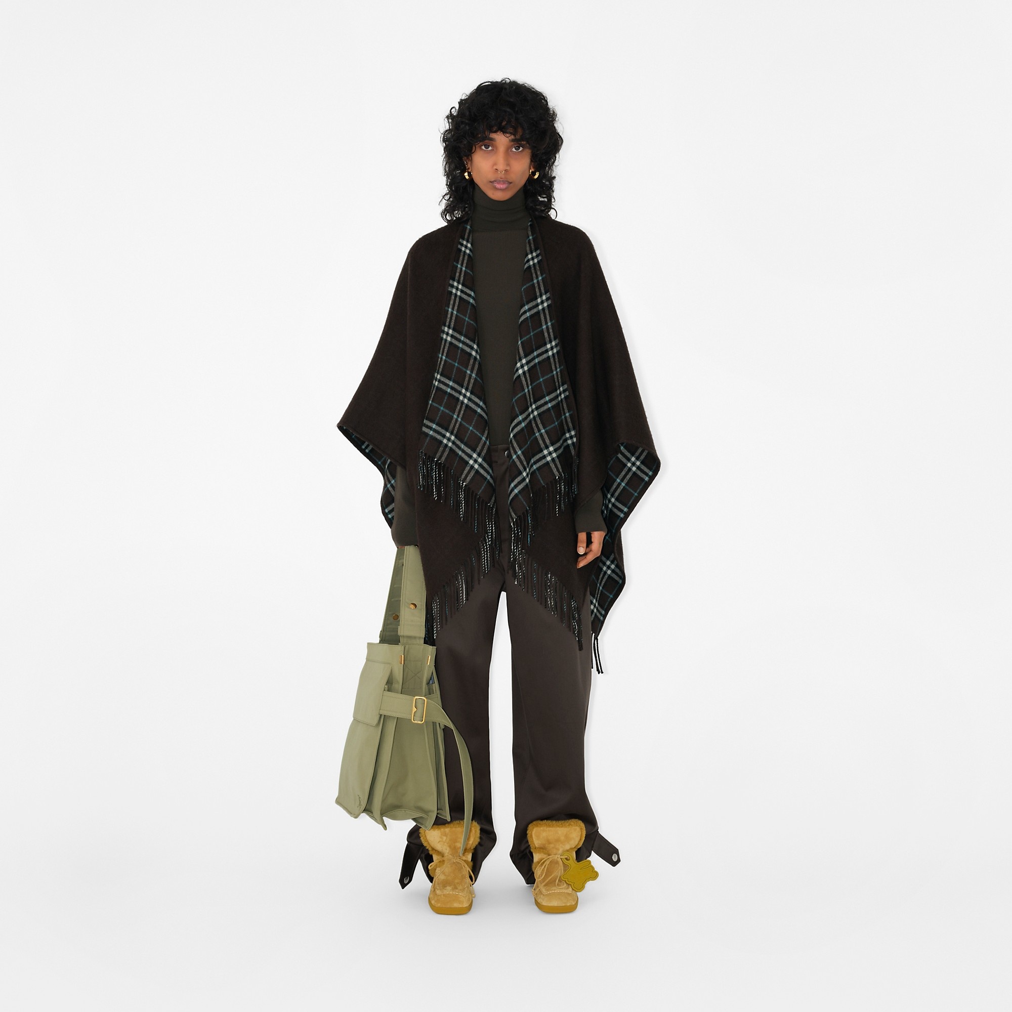 Check Wool Reversible Cape - 5