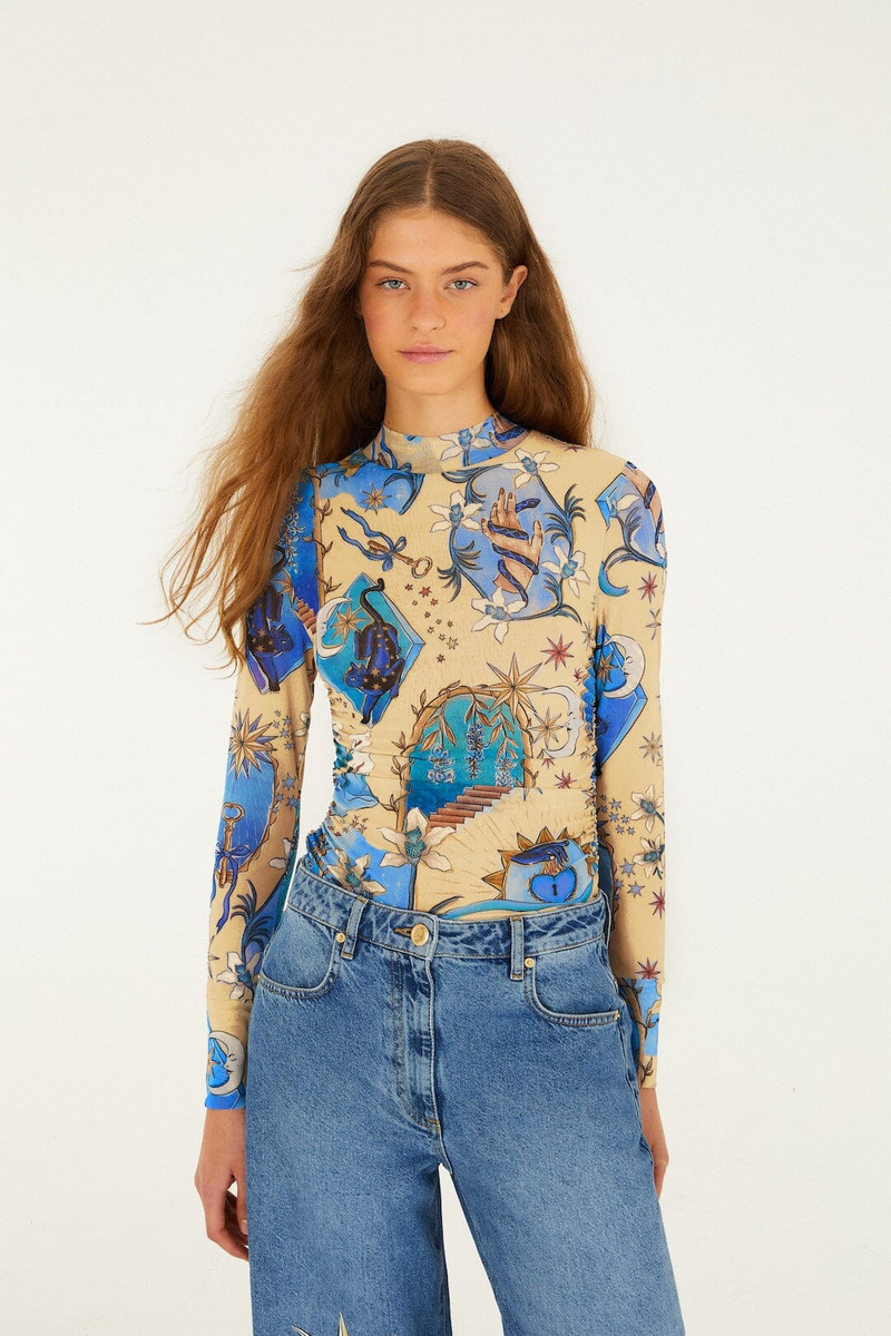 Sand Mystical Long Sleeve Tulle Blouse 1