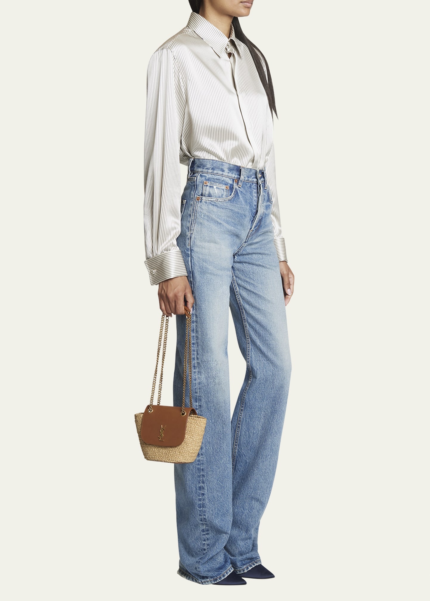 Panier Mini YSL Flap Crossbody Basket Bag in Raffia - 2