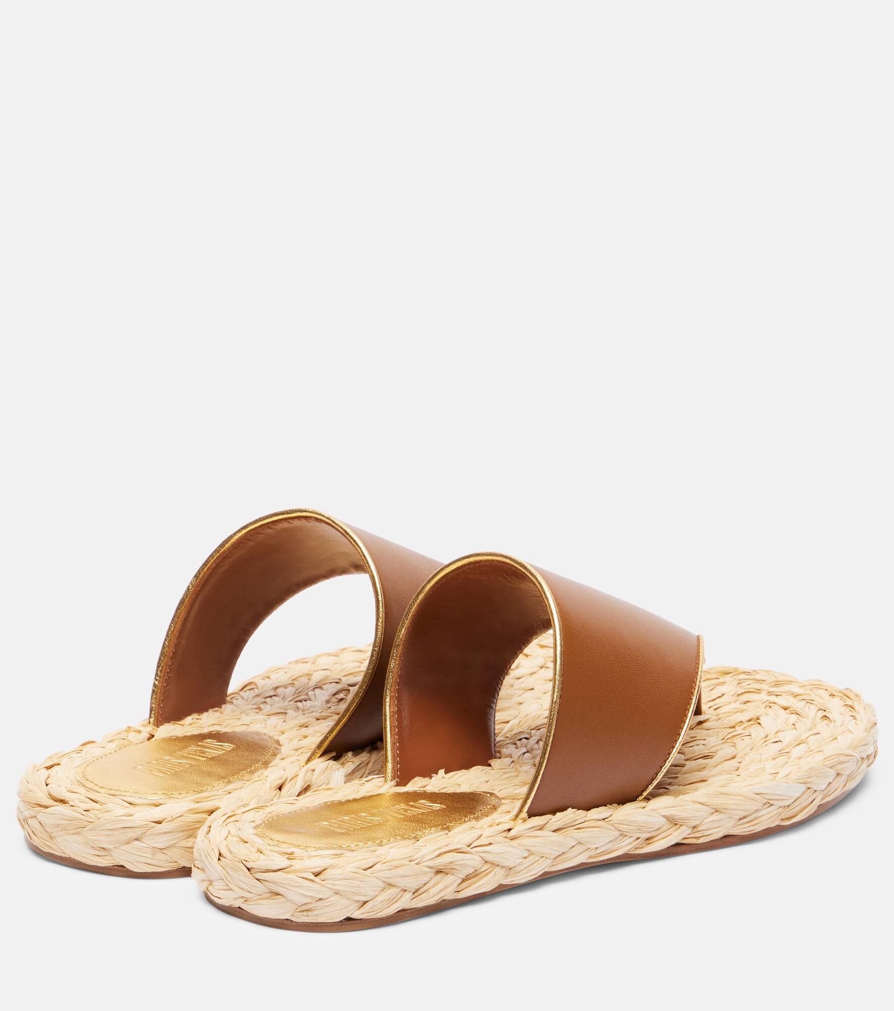 Amalfi leather-trimmed espadrille slides - 2