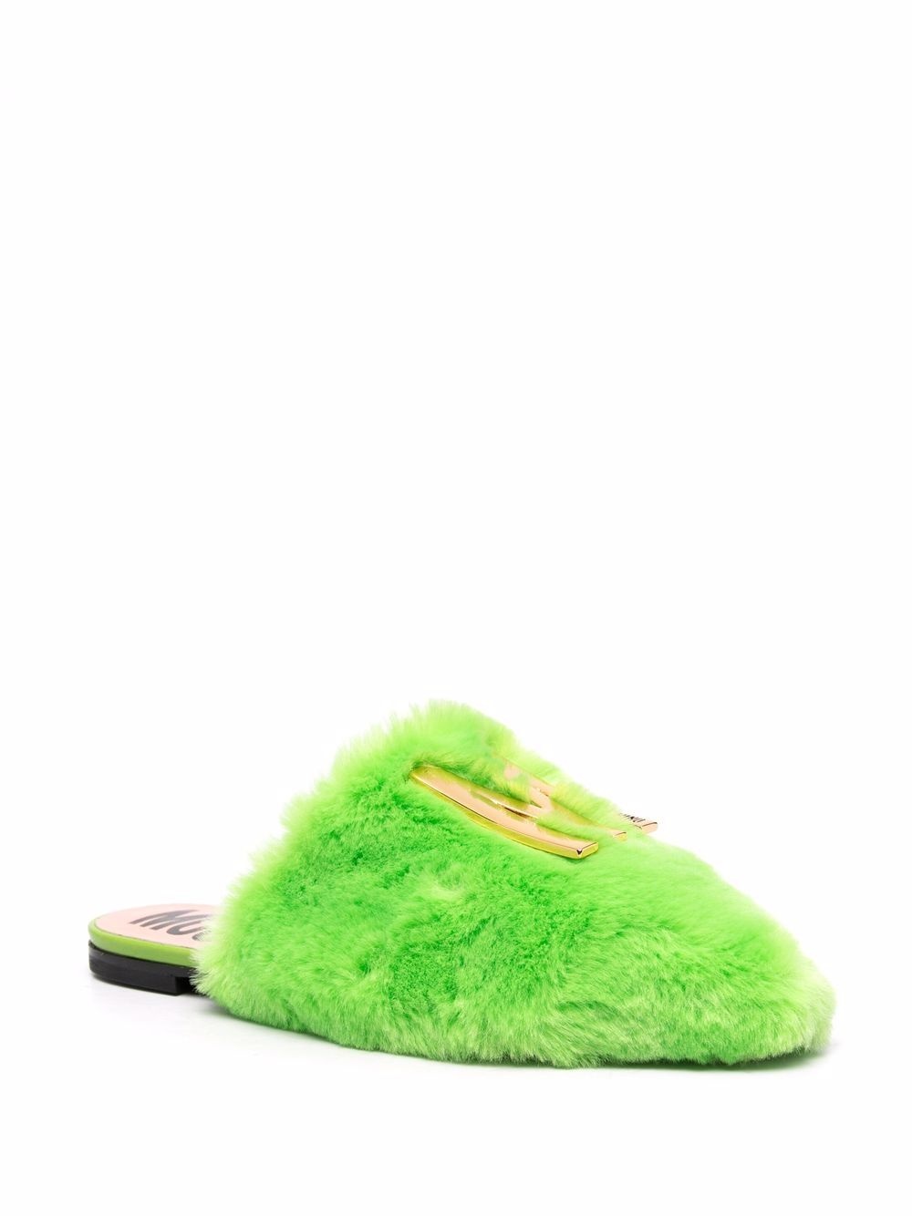 logo-plaque faux-fur mules - 2