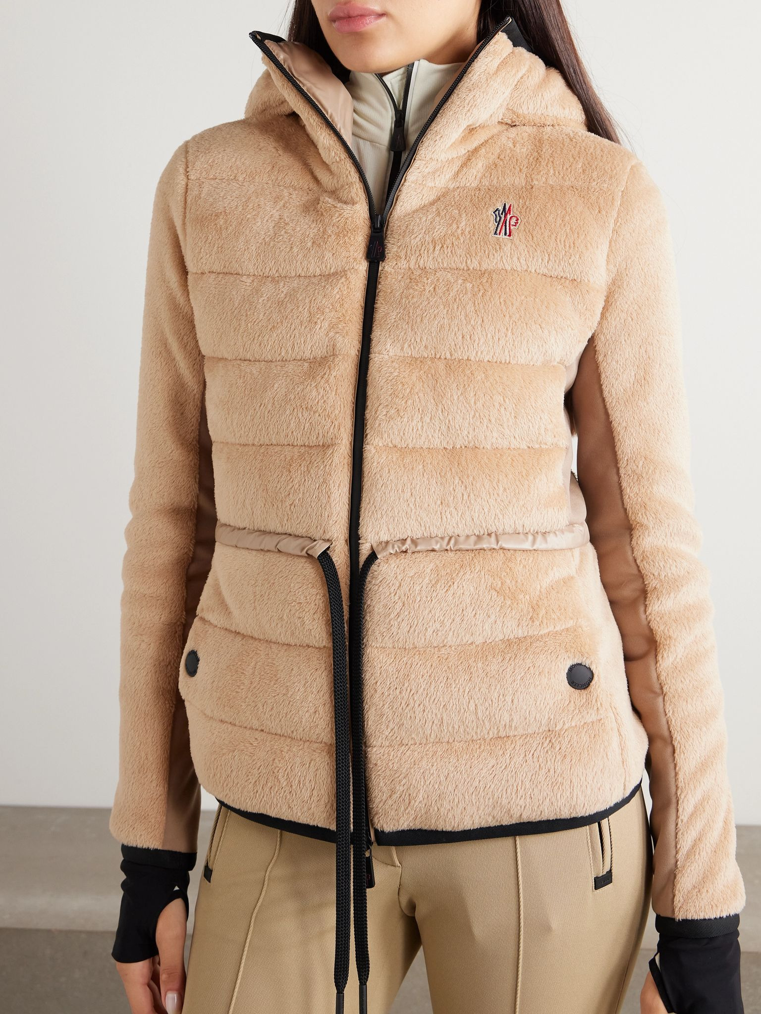 Fleece quilted hooded jacket Beige - 3