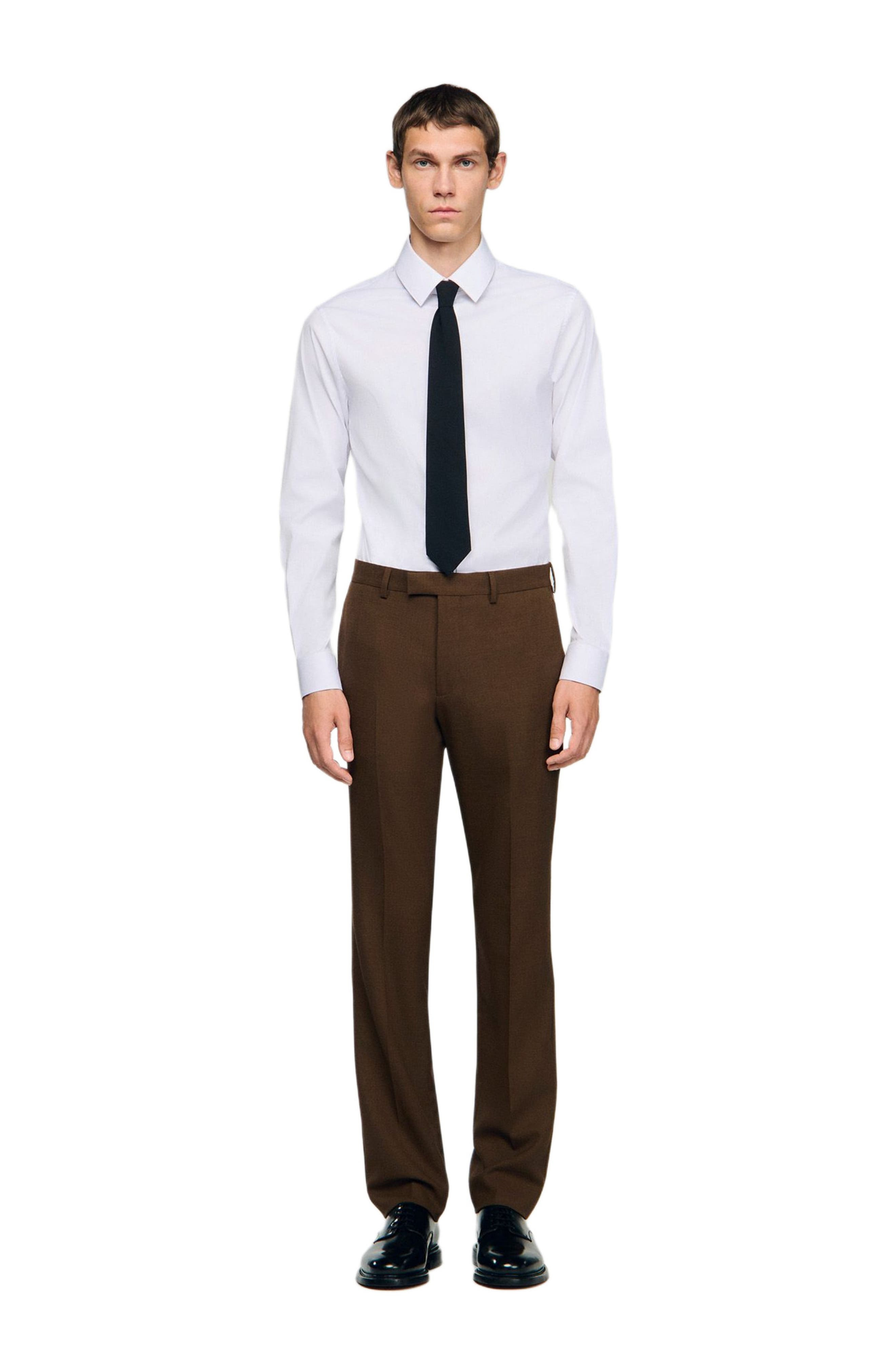 SANDRO Classic wool dress trousers in Tobacco Brown at Nordstrom - 4