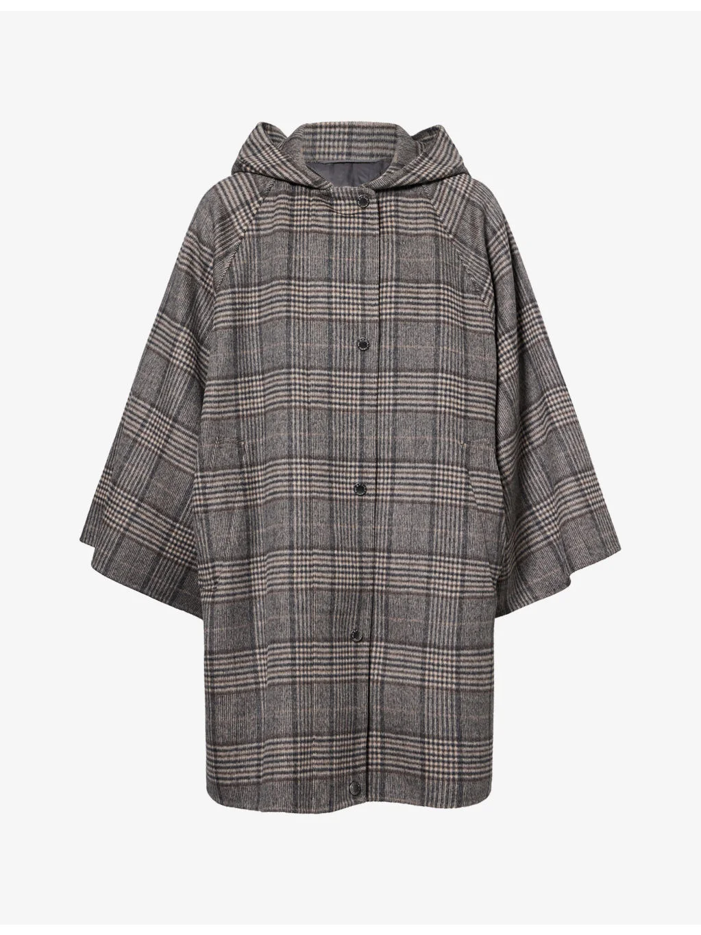 Hooded Graphic-Pattern Wool Coat - 1
