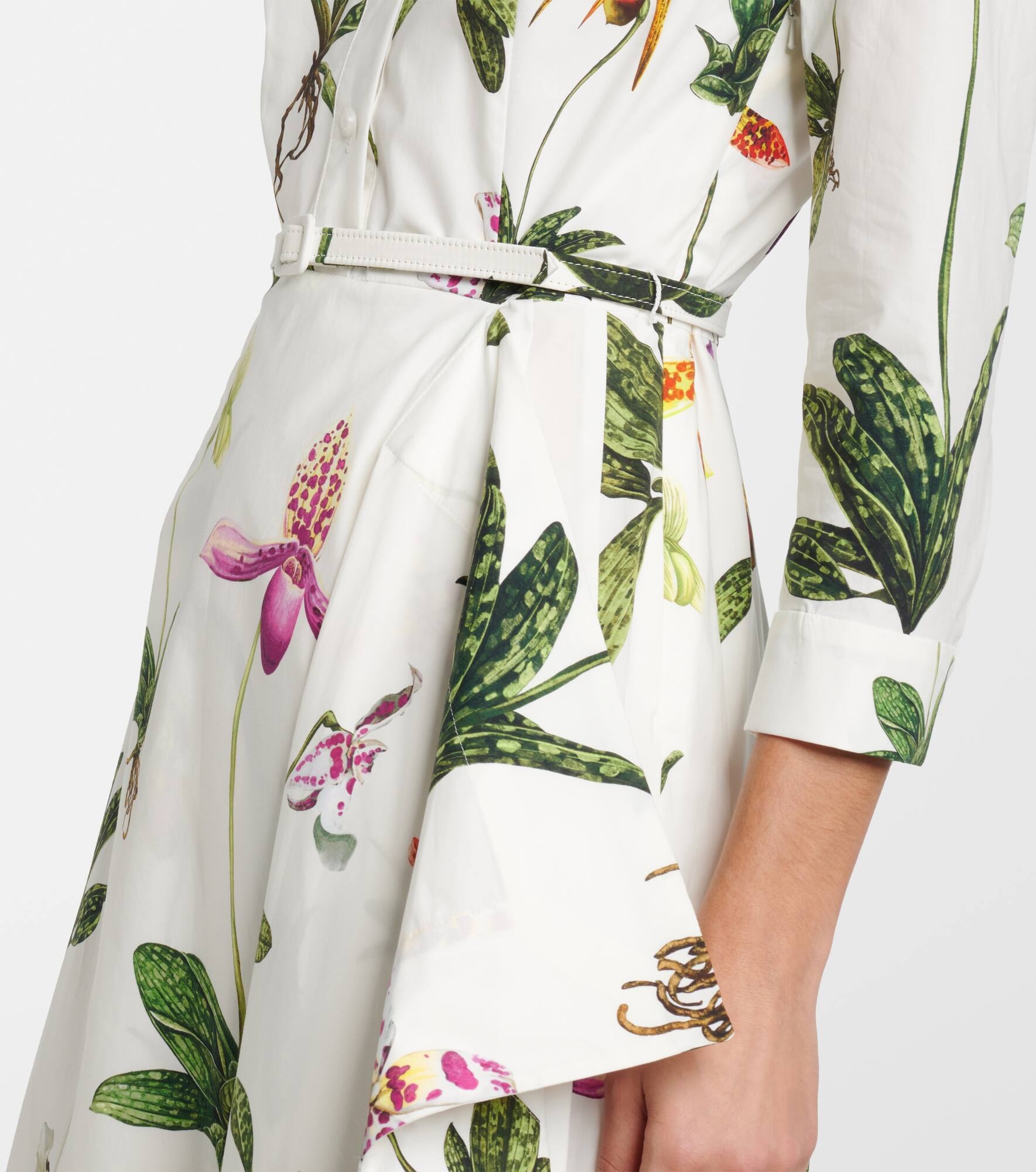 Floral pleated cotton-blend poplin midi dress - 5