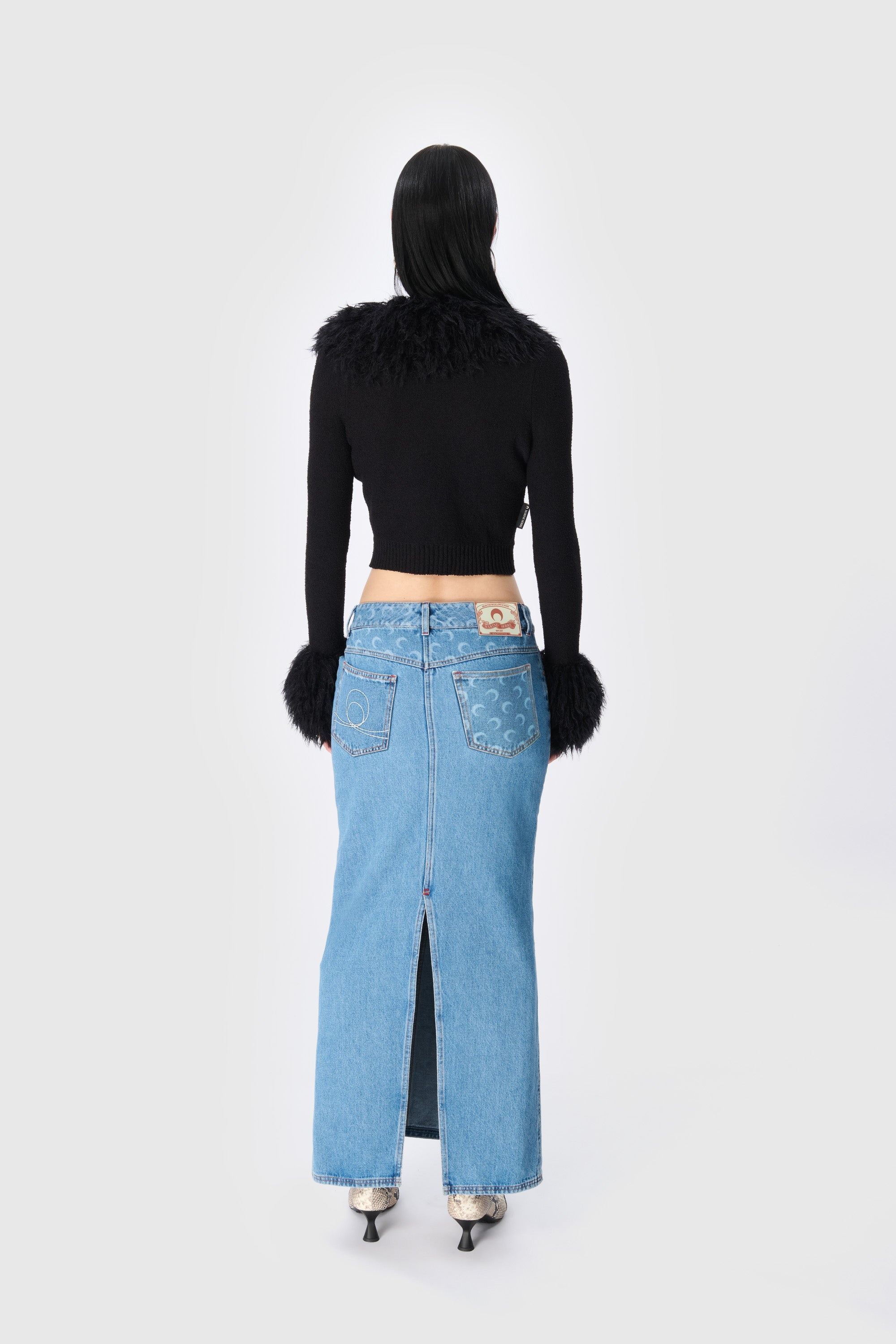 スカート MARINE SERRE MOON LASERED DENIM SKIRT LONG Marine Serre Moon Laser Denim Long Skirt | REVERSIBLE