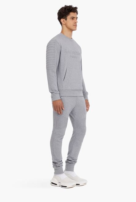 Gray cotton sweatshirt with embossed gray Balmain Paris logo - 7