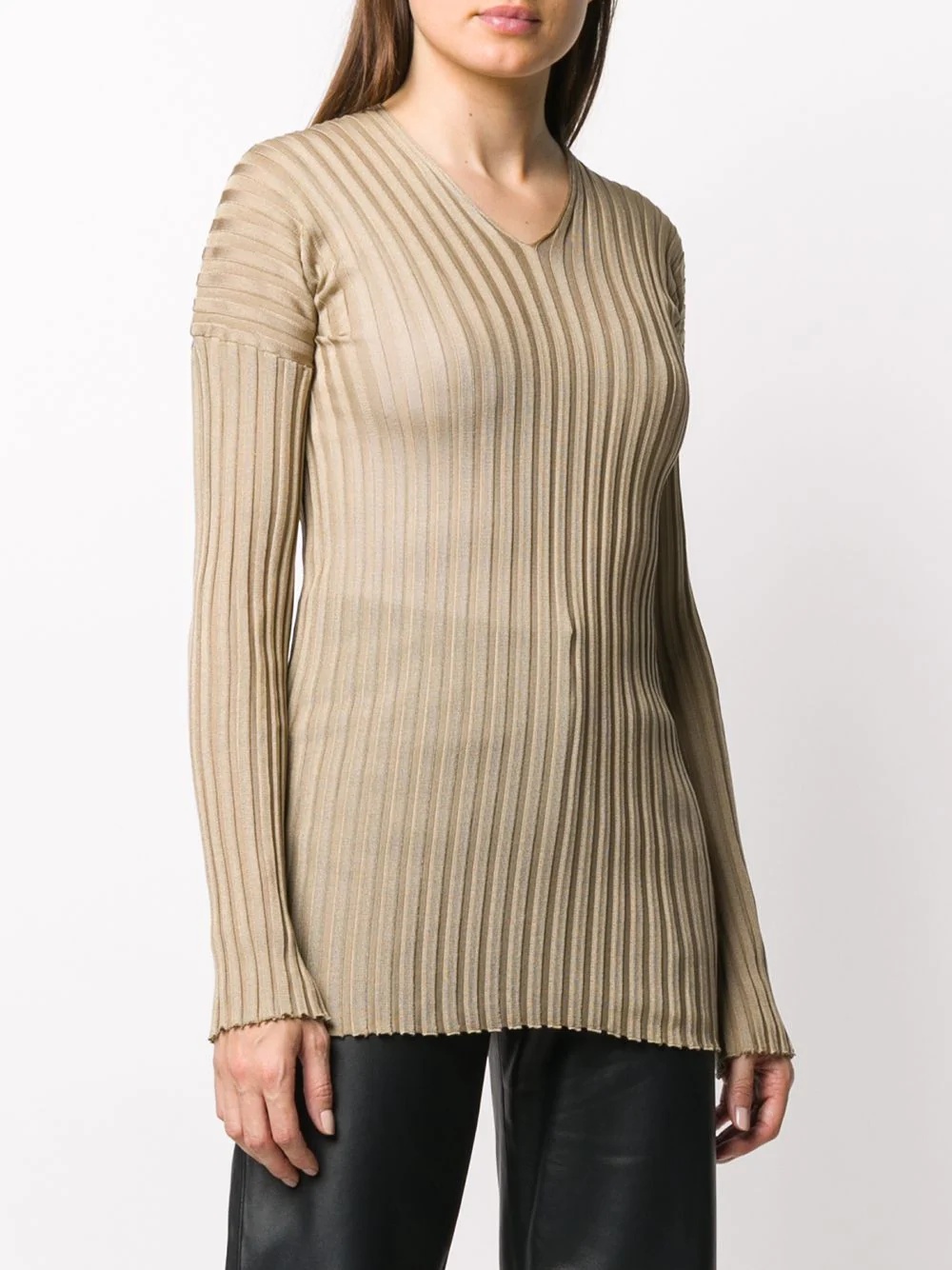 ribbed V-neck jumper - 3