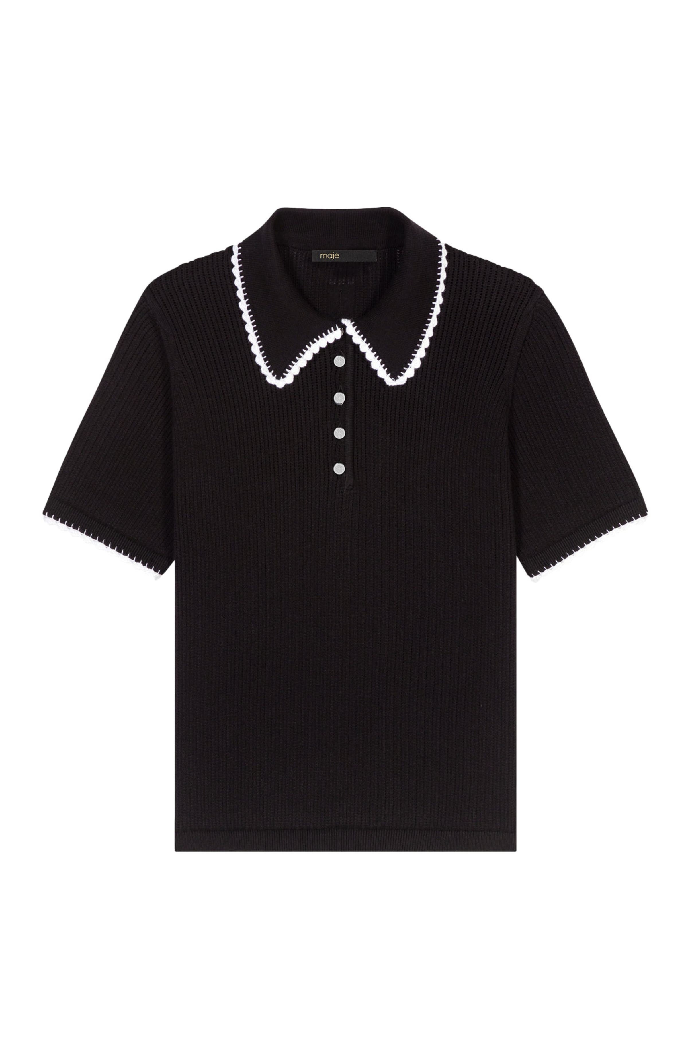maje Pointelle knit polo shirt in Black at Nordstrom - 7