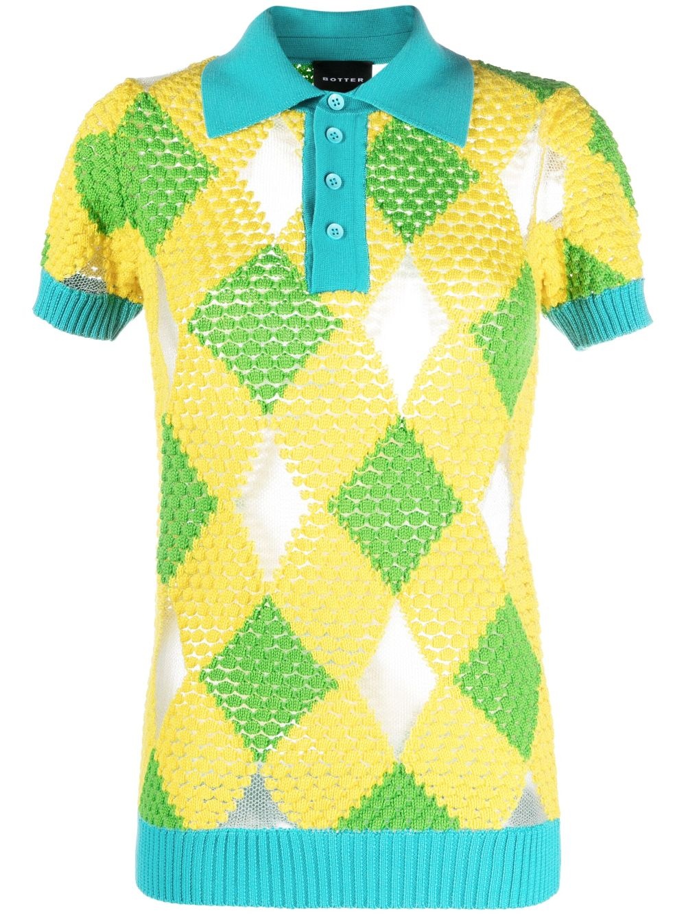 geometric-pattern knitted polo shirt - 1