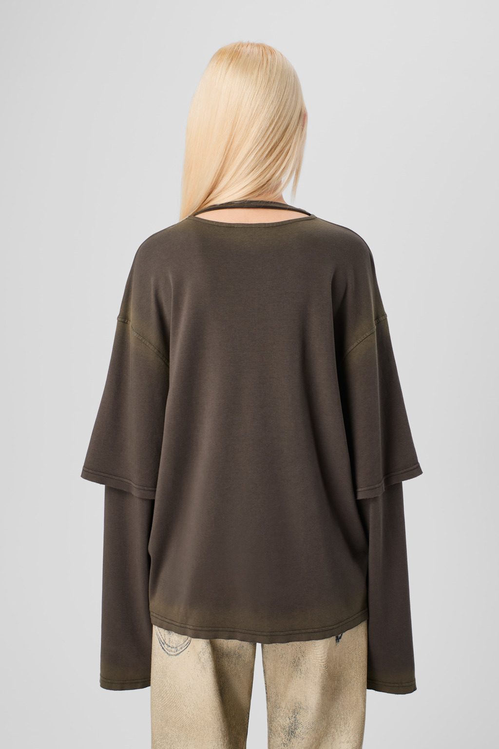 Faded black organic cotton long sleeve T-Shirt - 3