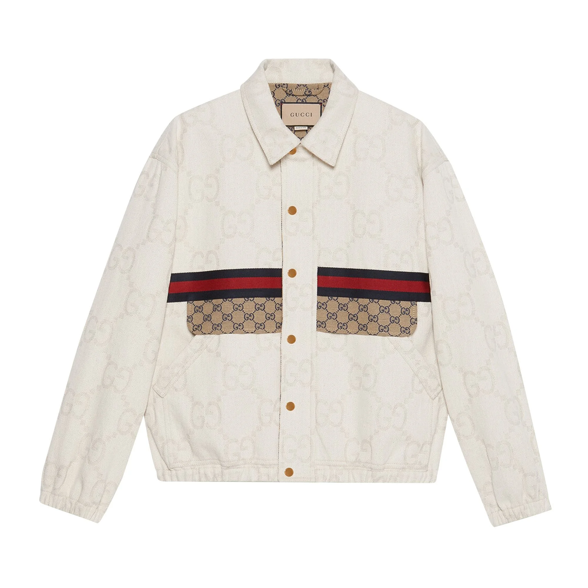Gucci Maxi GG Denim Jacket With Web 'Ivory' - 1