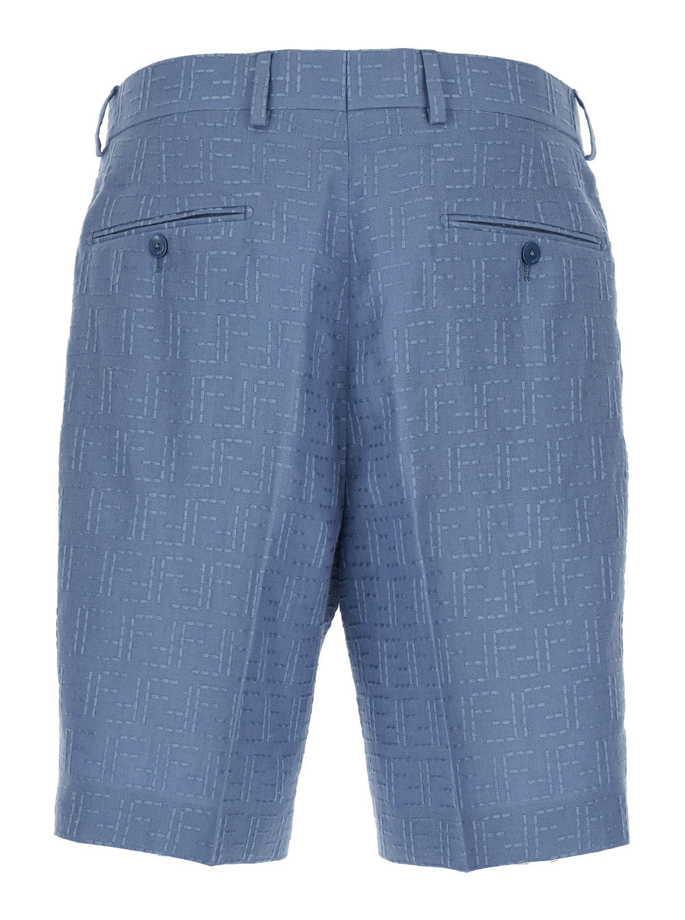Fendi Men Blue Shorts With All-Over Ff Jacquard In Linen Blend Man - 2
