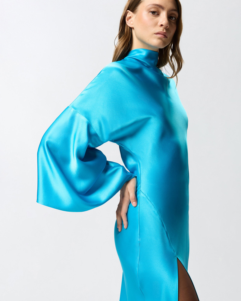 LONG, FLUID SATIN DRESS 6