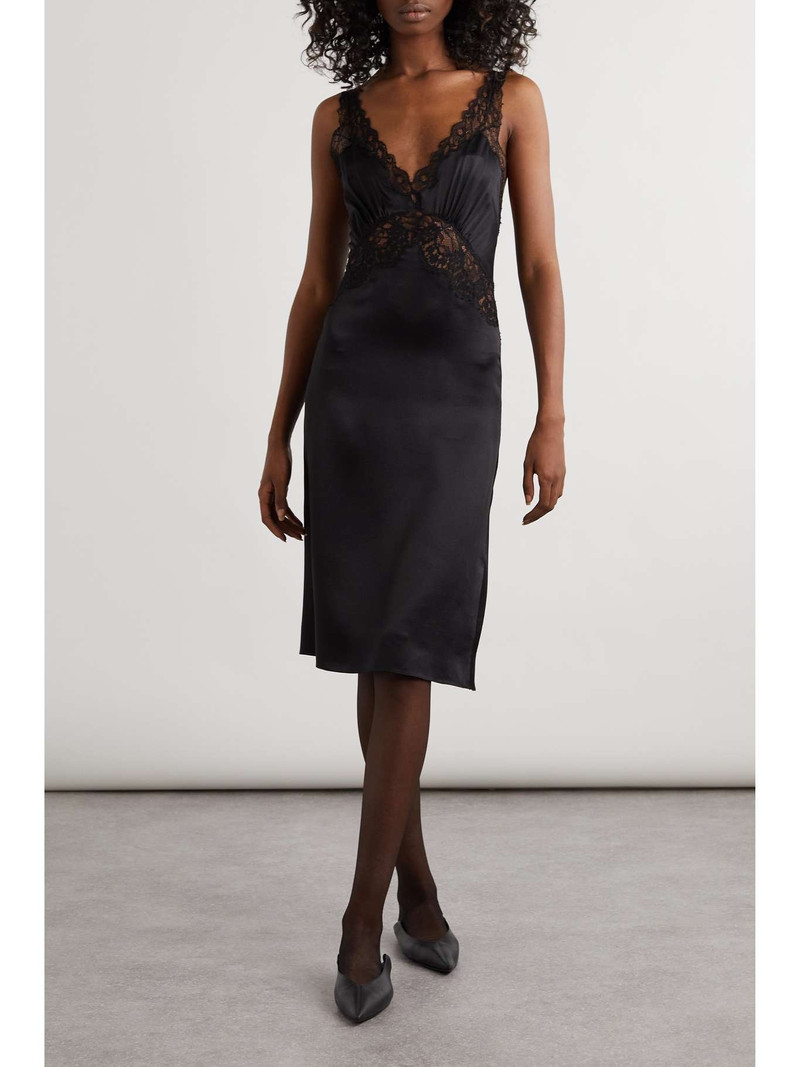 SAINT LAURENT Lace-trimmed silk-satin dress outlook