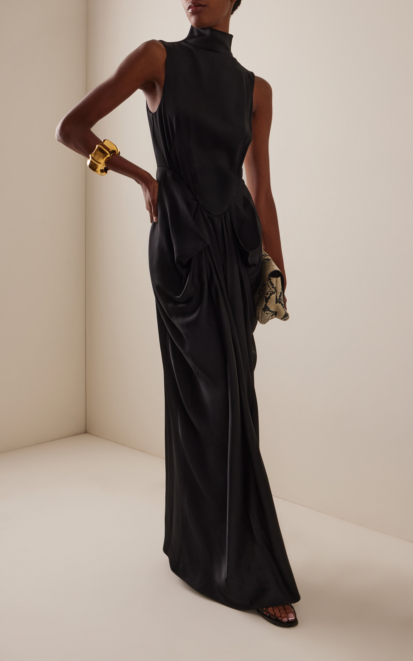 Draped Satin Gown black - 3