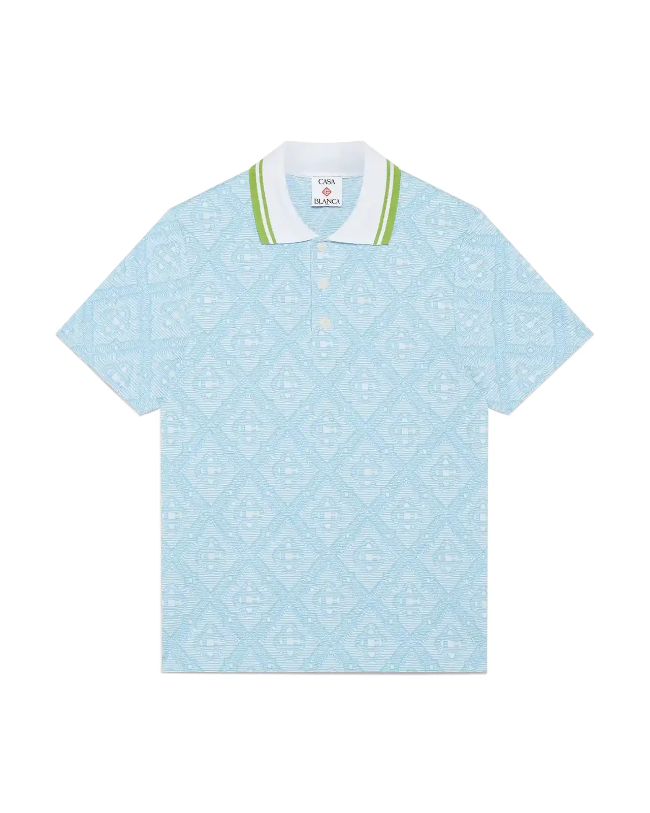 Pale Blue Jacquard Short Sleeve Jacquard Polo Shirt - 1