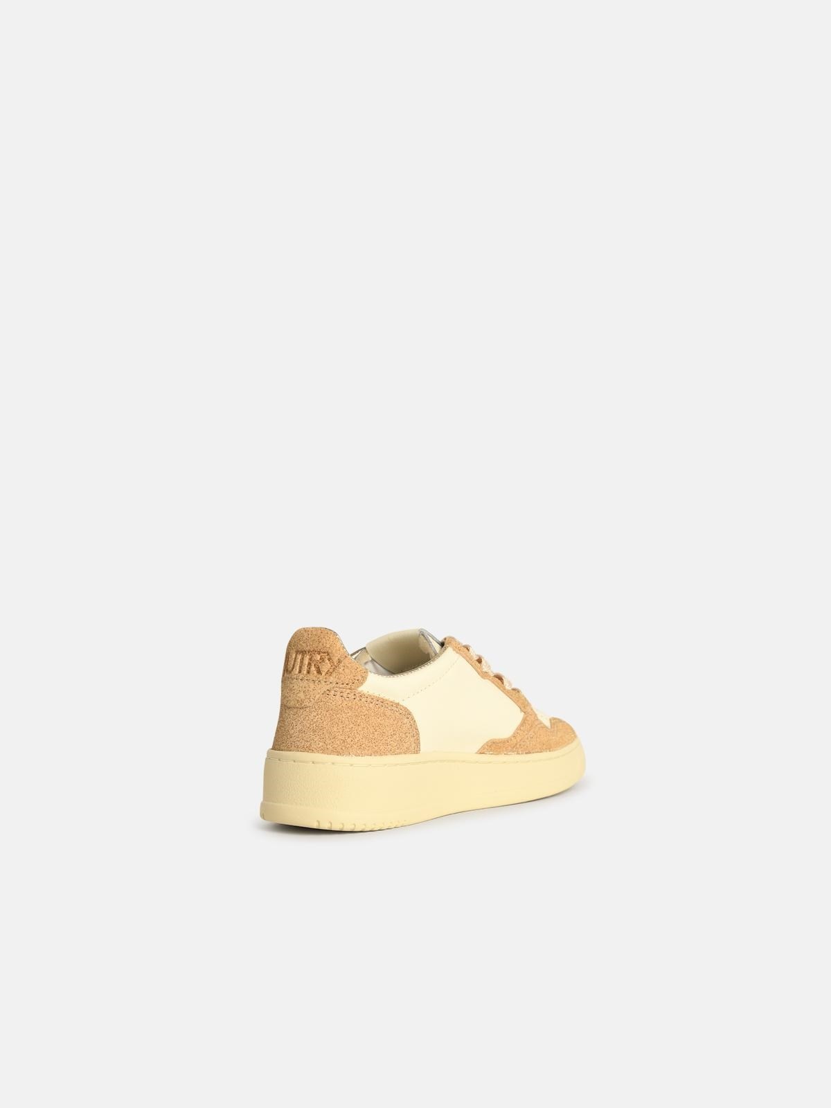 'MEDALIST LOW' WHITE LEATHER AND SAND SNEAKERS - 3