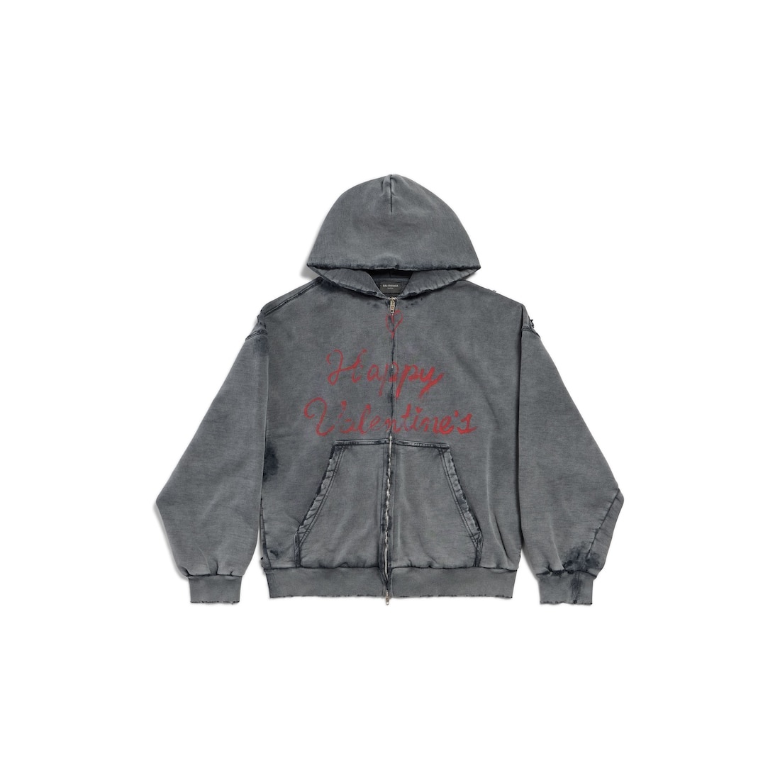 Women's Lipstick Valentines Zip-up Hoodie Regular Fit in Black Faded - 1