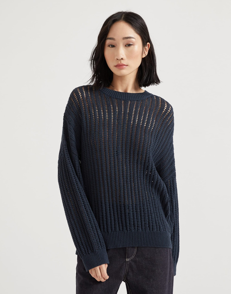 Cotton openwork rib sweater with monili 1