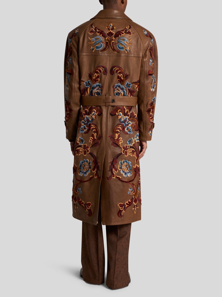LEATHER TRENCH COAT WITH EMBROIDERY - 5