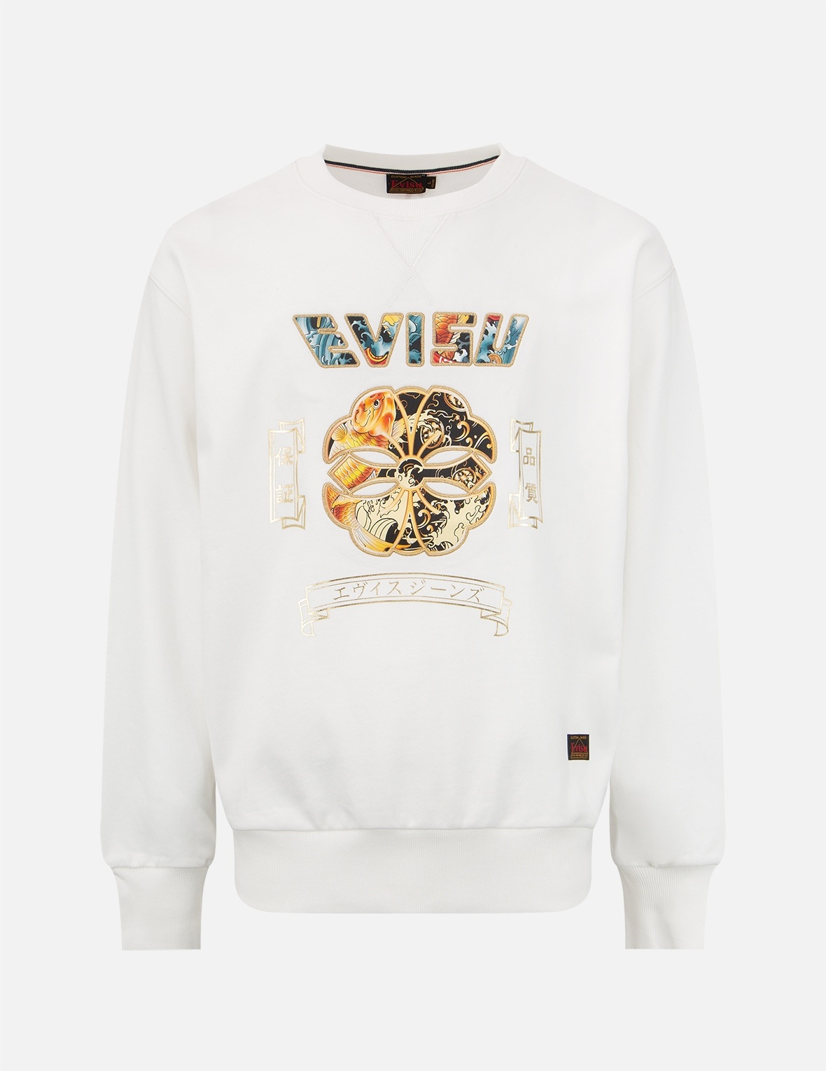 KOI AND WAVE PATTERN KAMON PRINT SWEATSHIRT - 1