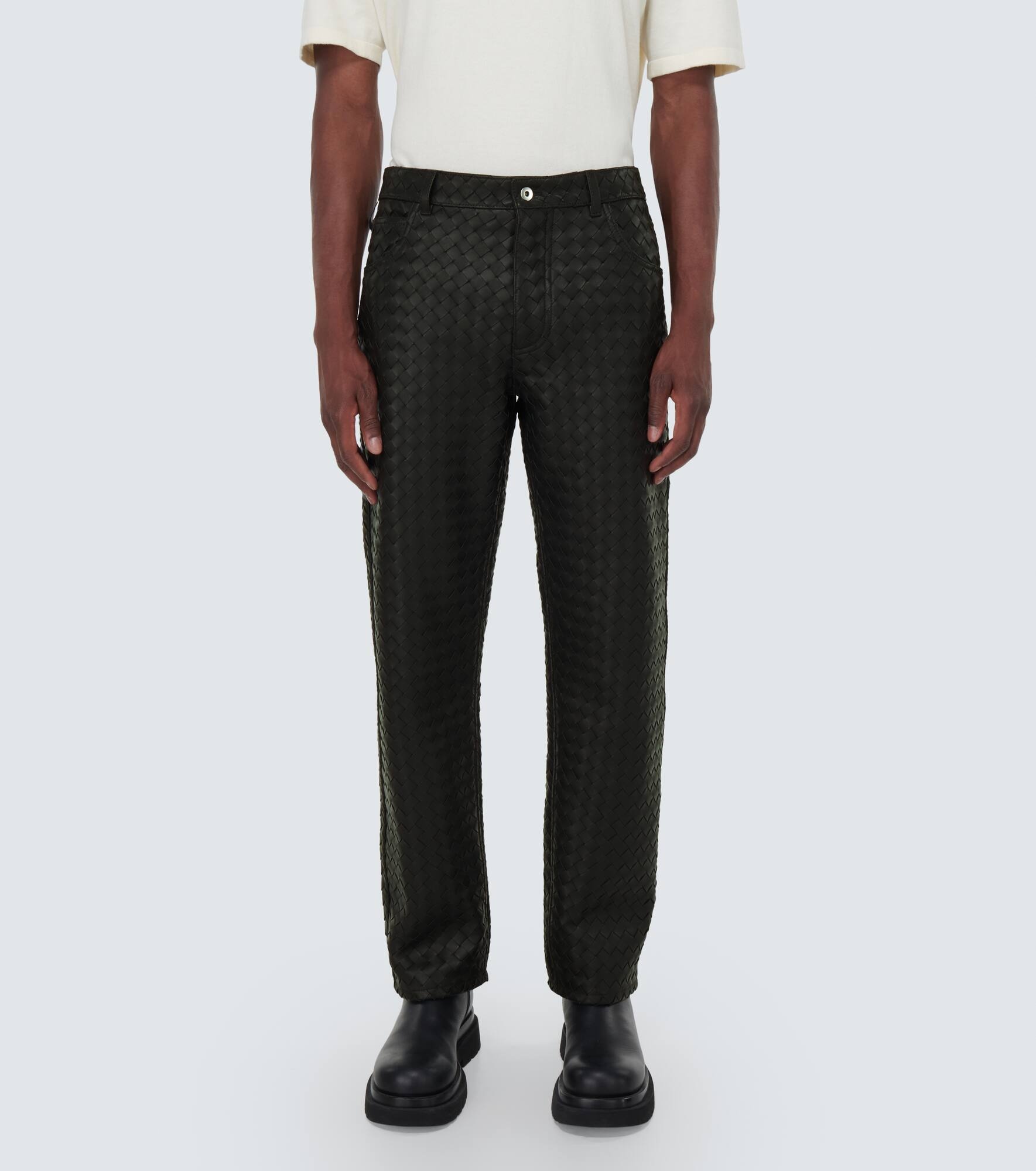 Intrecciato leather straight pants - 3