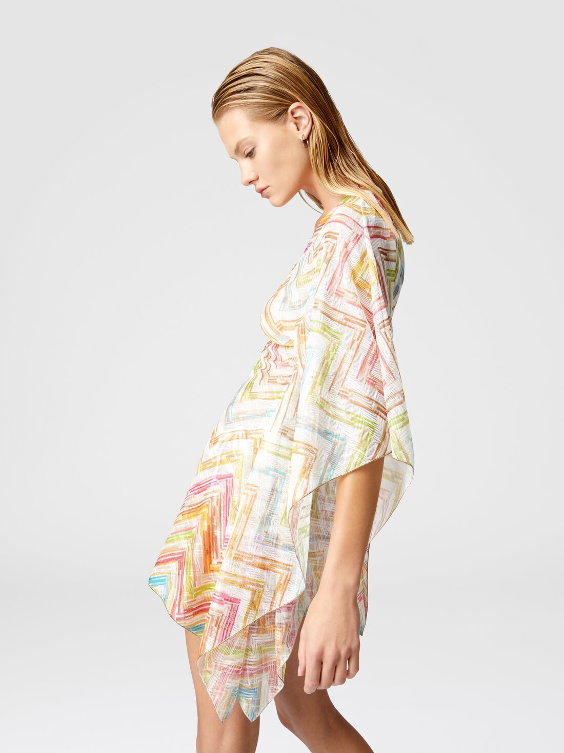 Short covered up caftan in printed tulle - 5