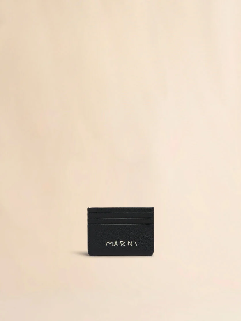 BLACK LEATHER CARDHOLDER WITH MARNI MENDING - 1