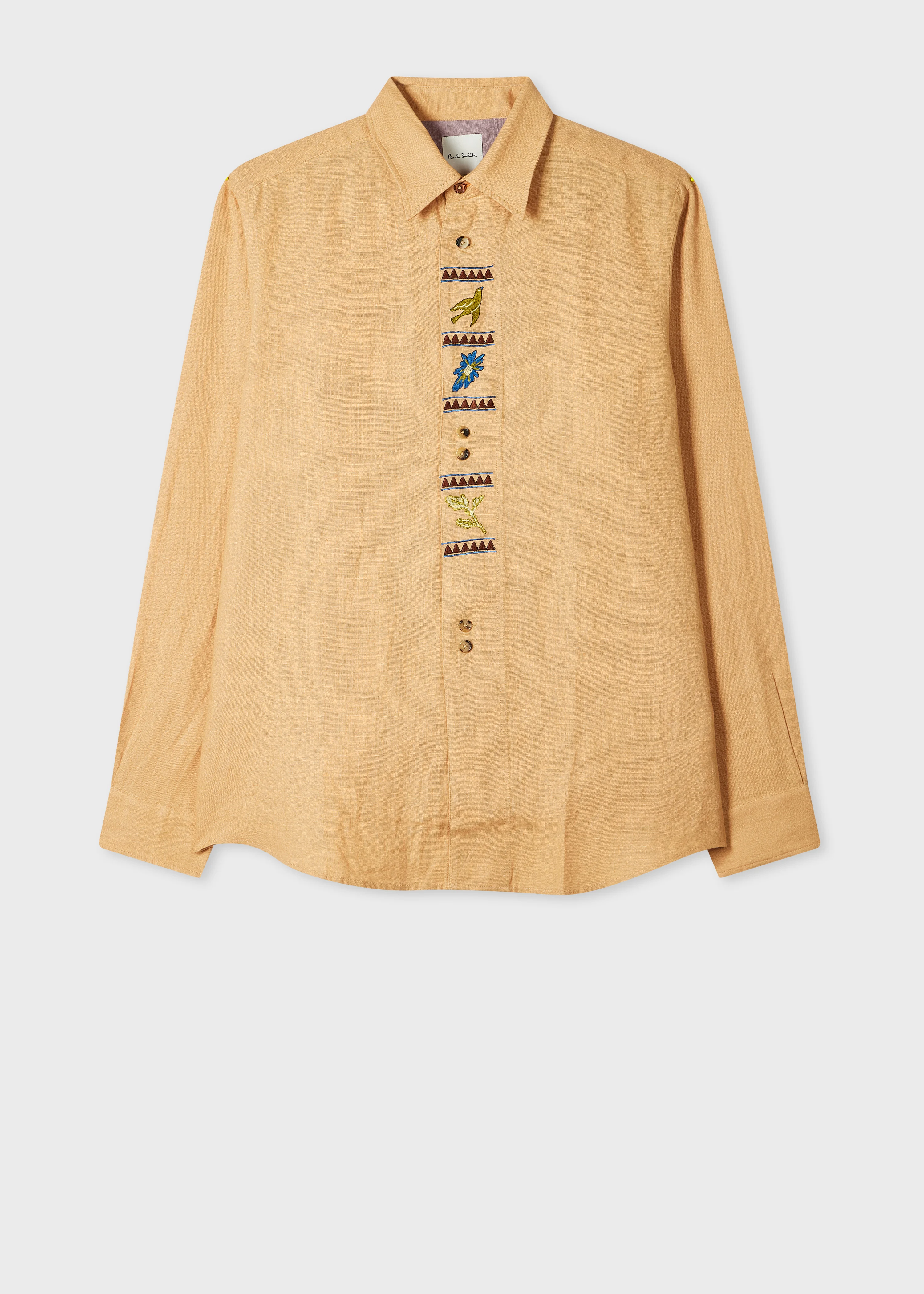 Peach Linen Embroidered Shirt - 1