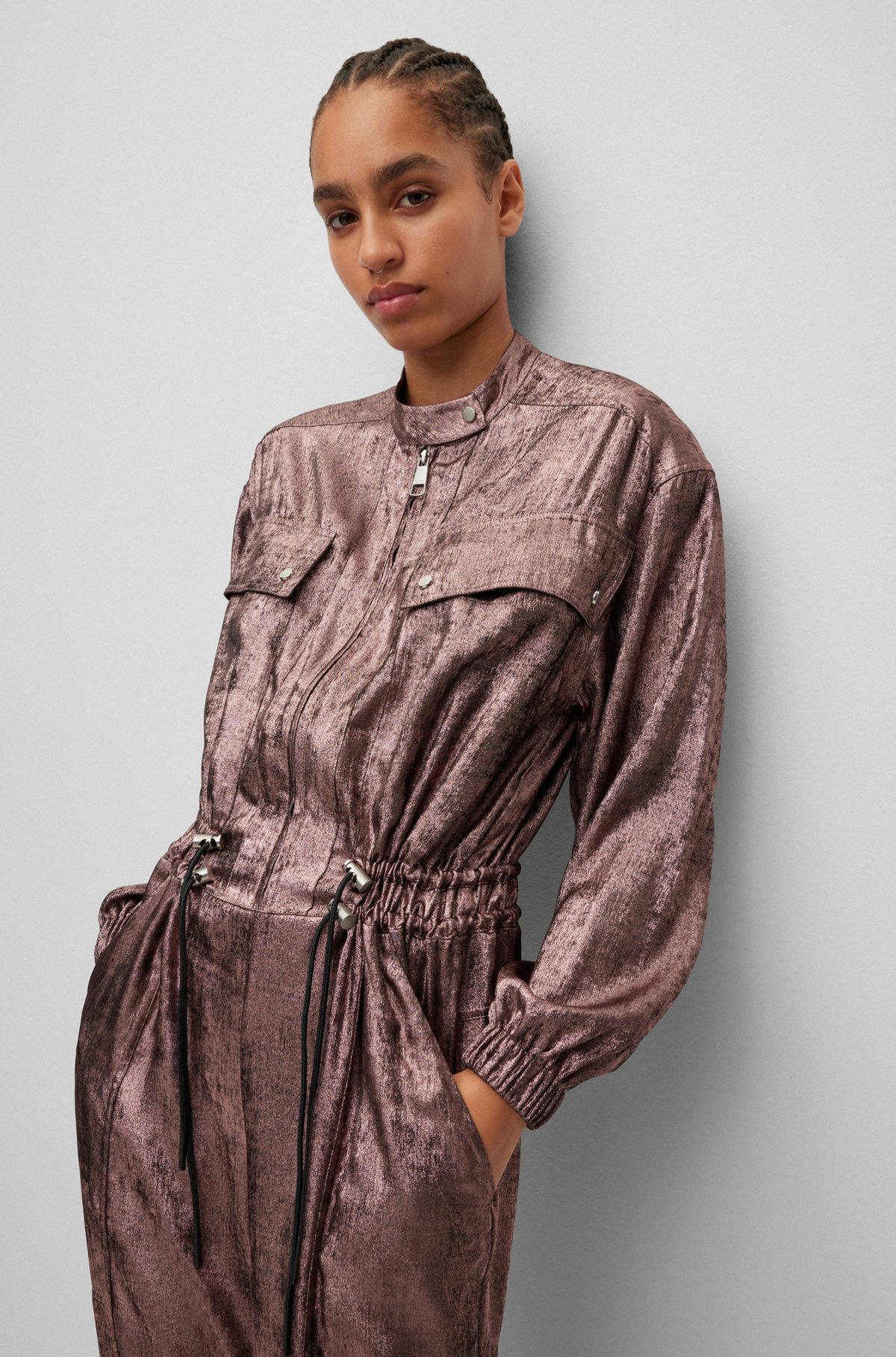 RELAXED-FIT JUMPSUIT IN METALLIC MATERIAL WITH ELASTIC WAIST - 6
