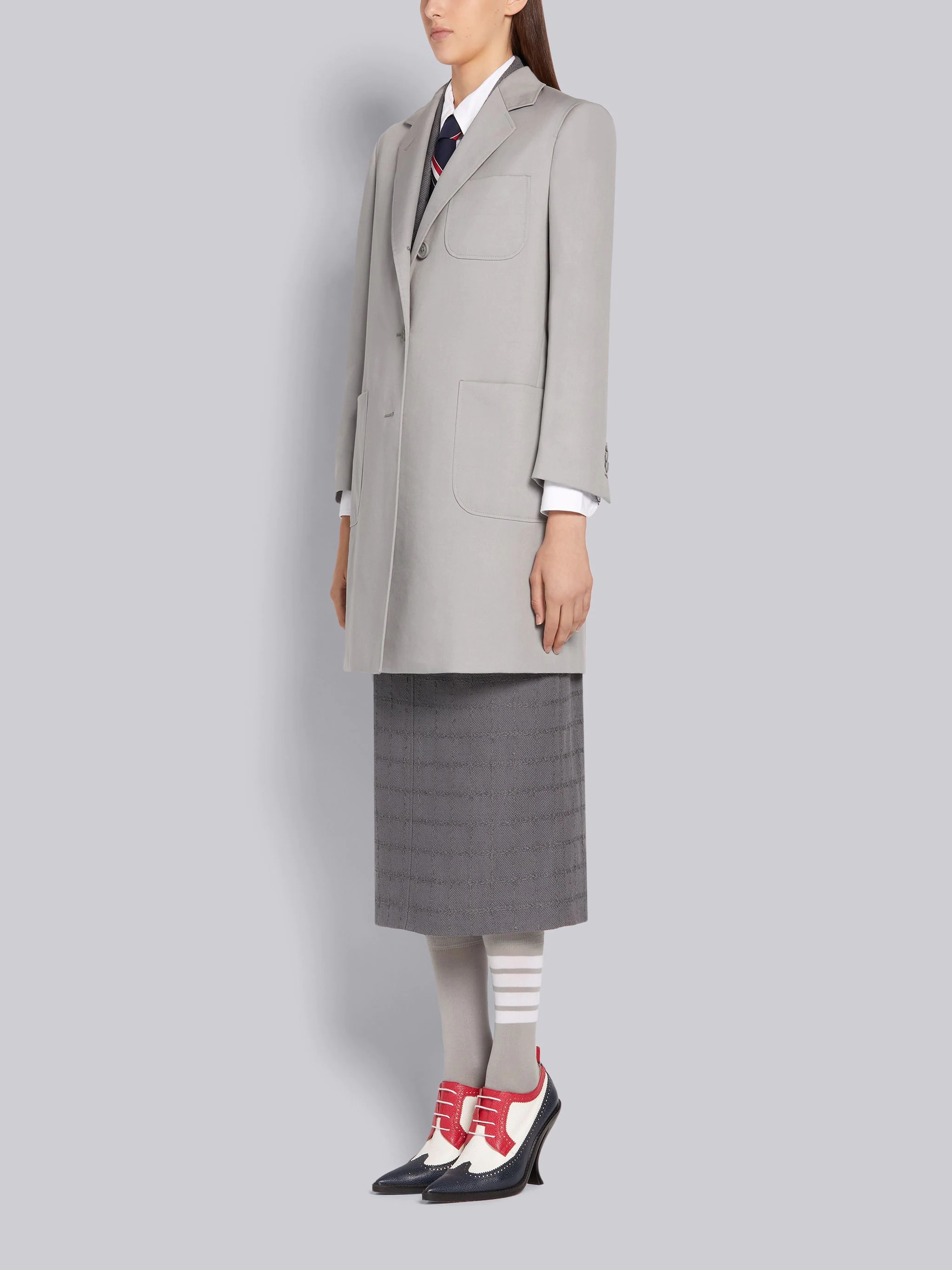 Medium Grey Cotton Twill Sack Overcoat - 2