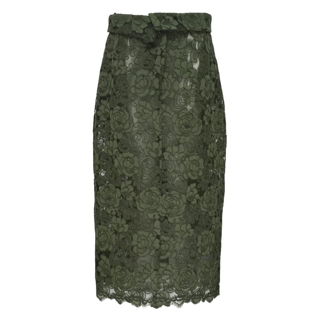 Floral Lace Pencil Skirt - 1