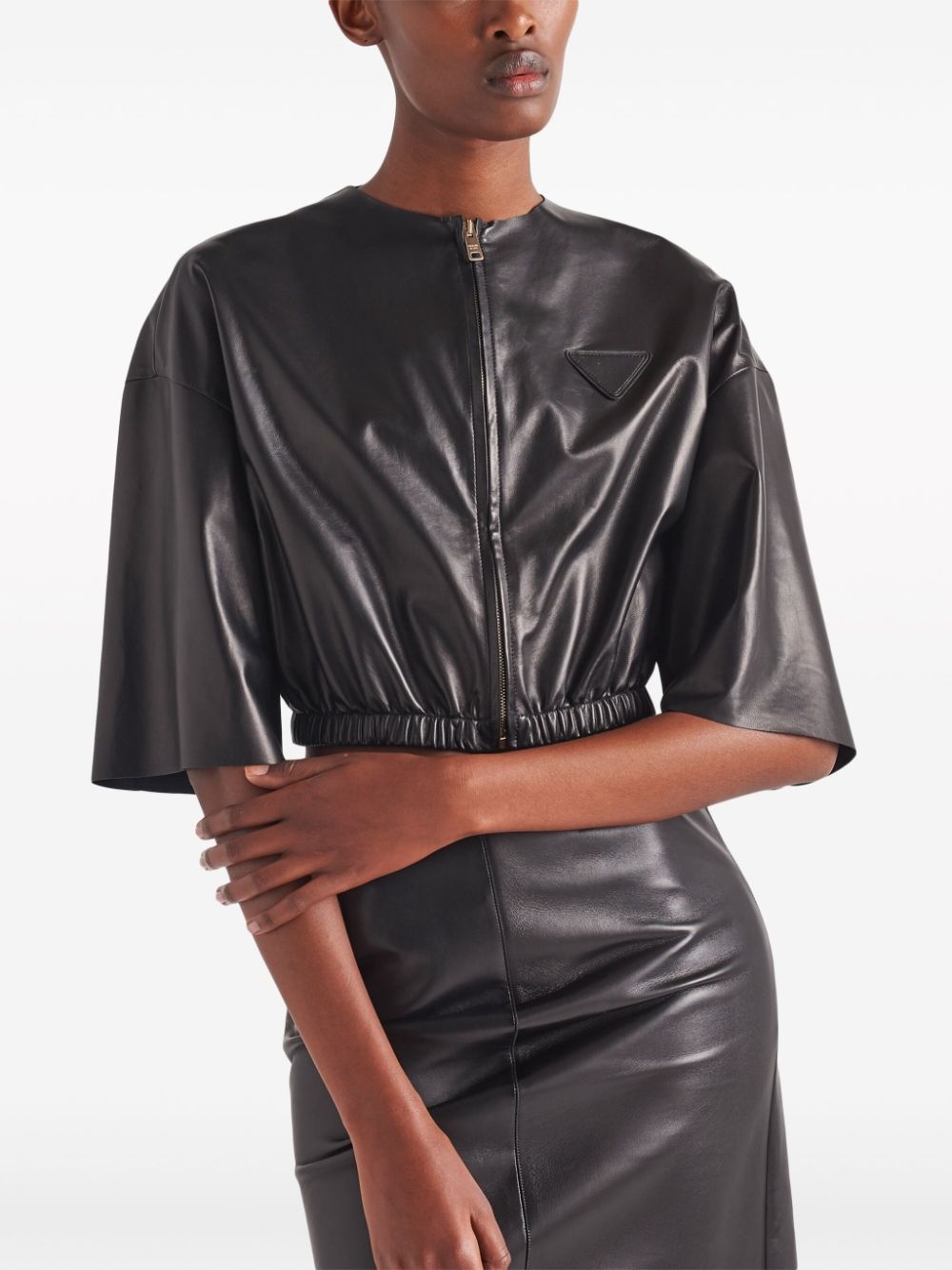 cropped leather bomber jacket - 4